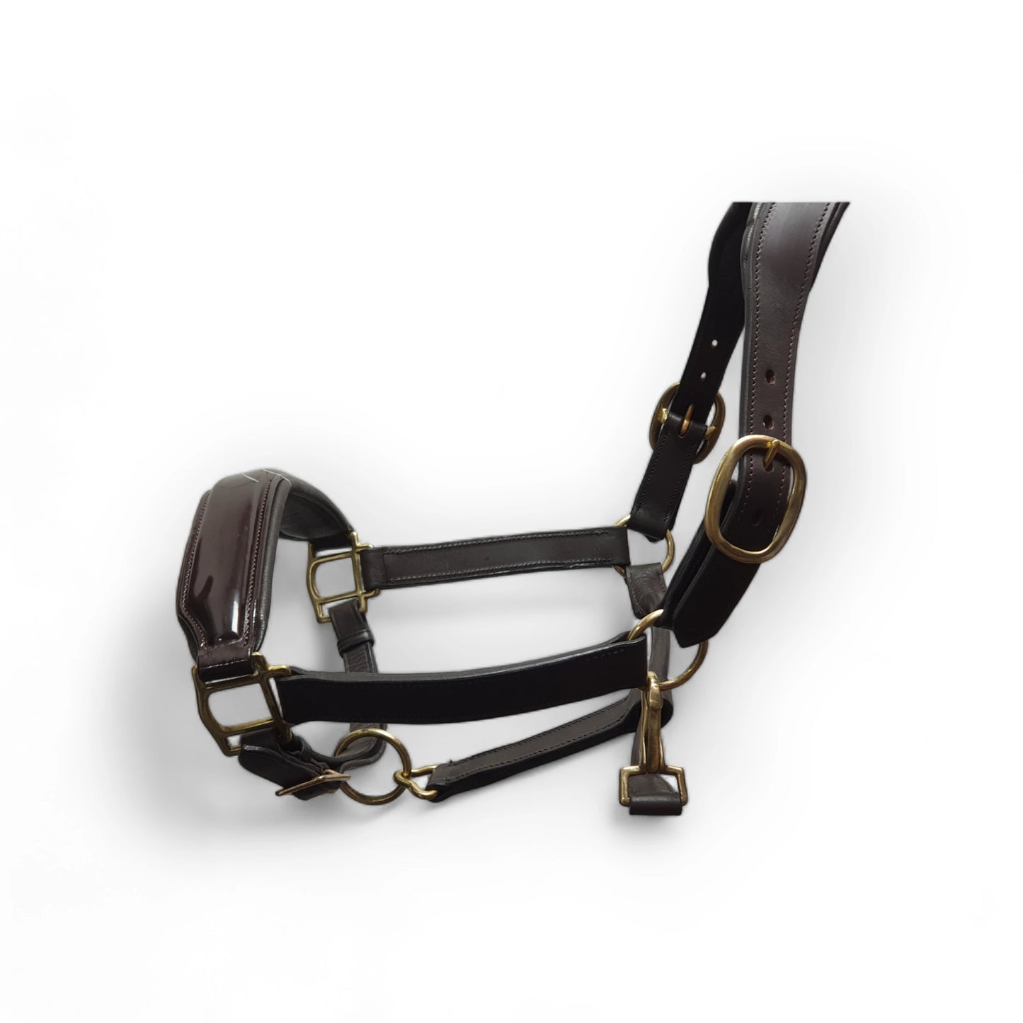 Leather Headcollar Halter Padded with Patent Noseband and Wide Headband Brown