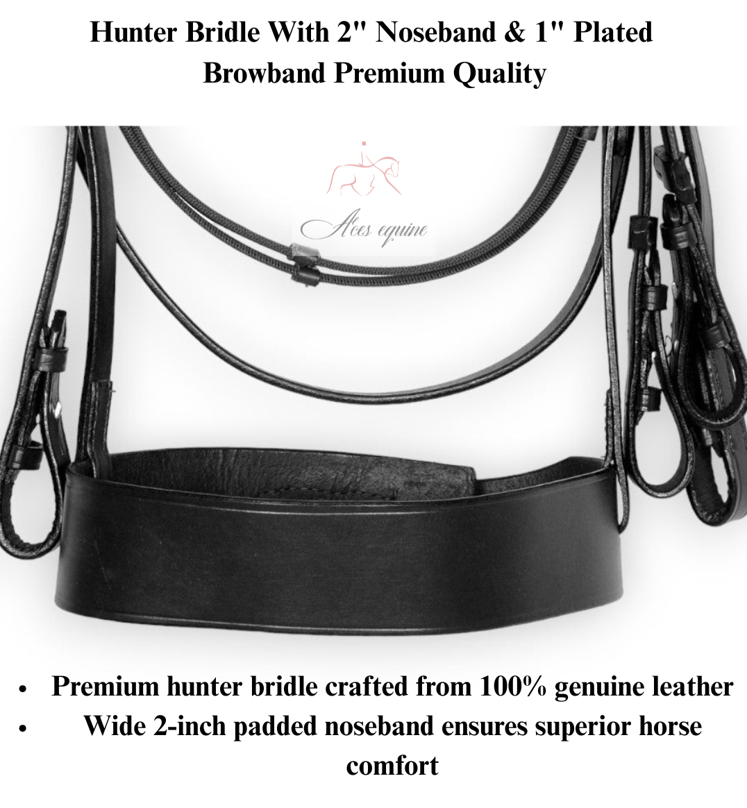 Leather Horse Hunter Bridle Black Plated browband