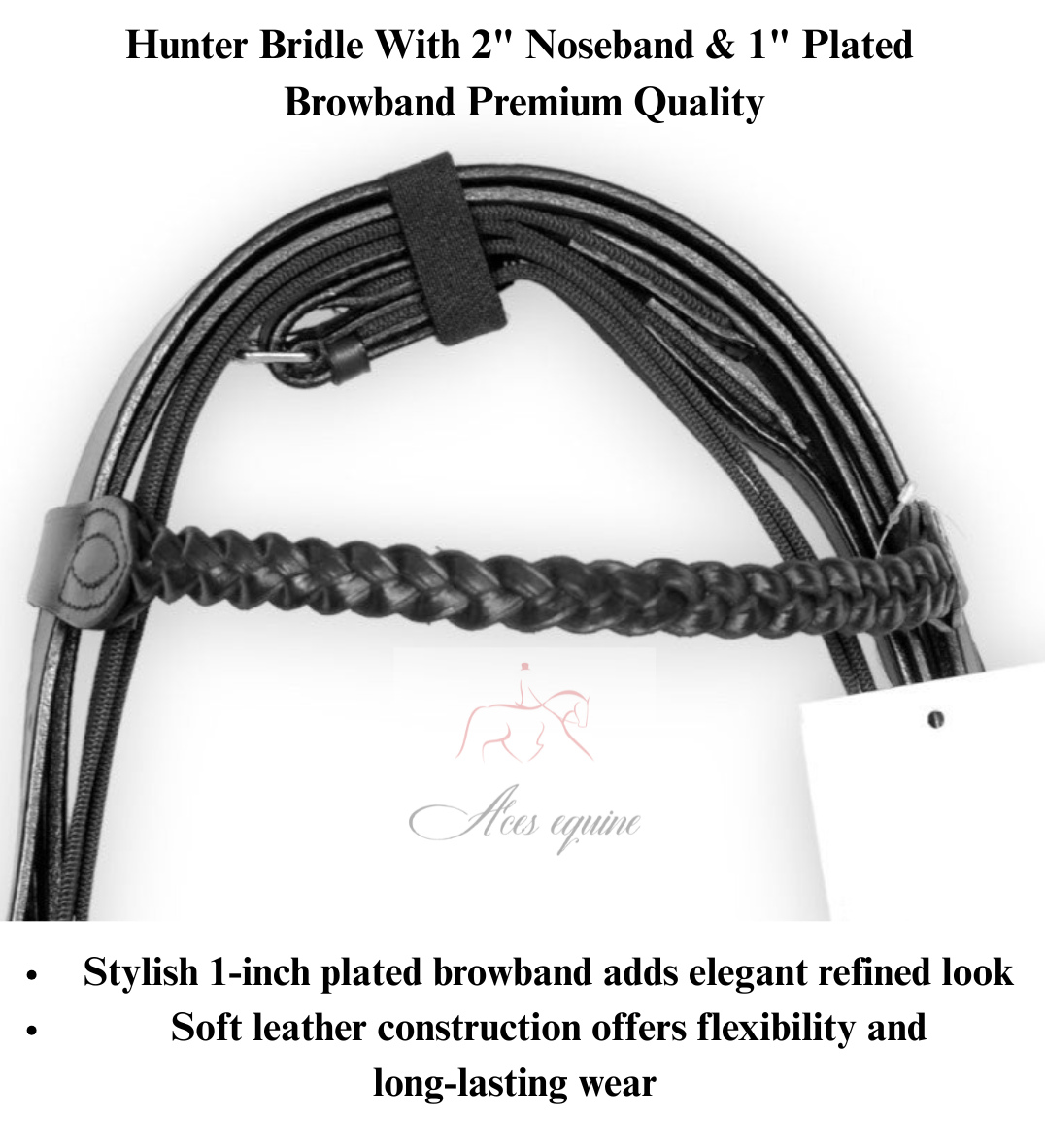 Leather Horse Hunter Bridle Black Plated browband