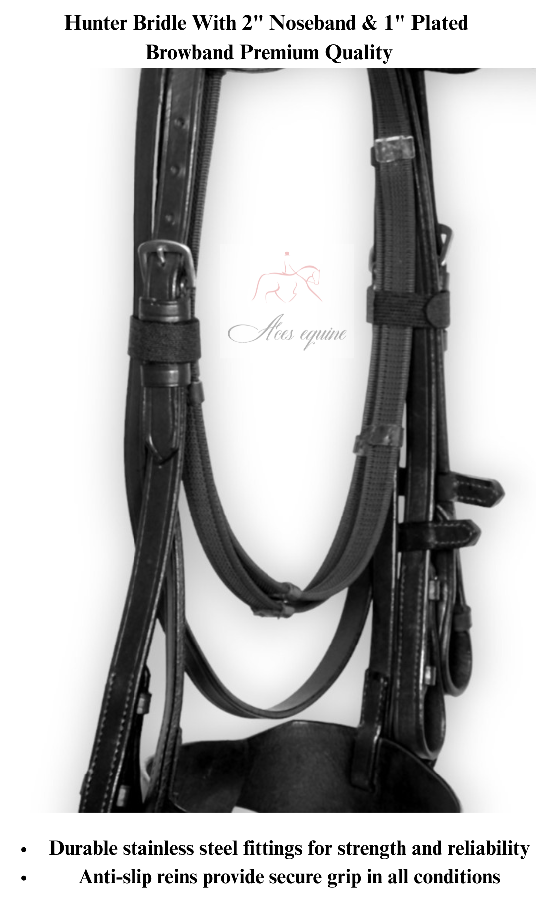 Leather Horse Hunter Bridle Black Plated browband