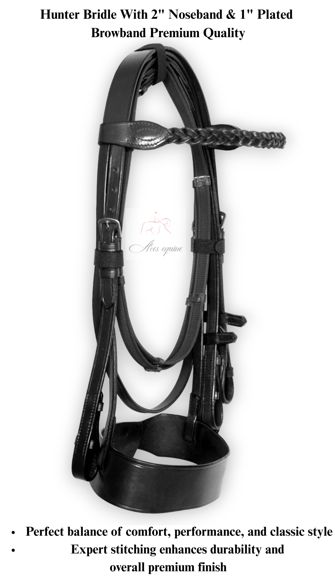 Leather Horse Hunter Bridle Black Plated browband