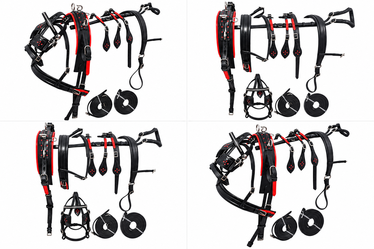 Miniature Leather Driving Harness Full Set Black Red
