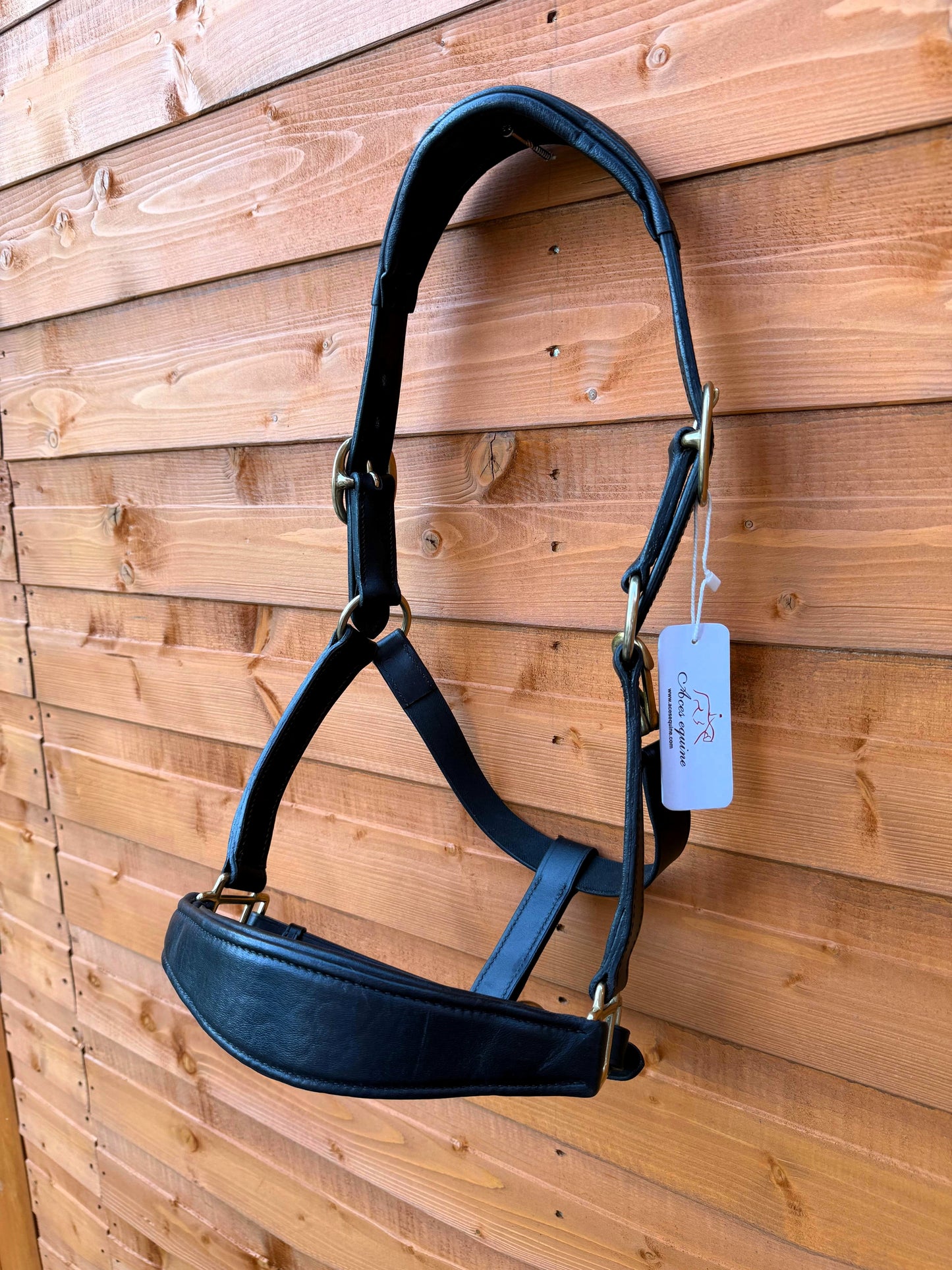 Luxury Handcrafted Leather Horse Halter Headcollar Anatomical Design with Solid Brass Accents And Soft Padding Black Color