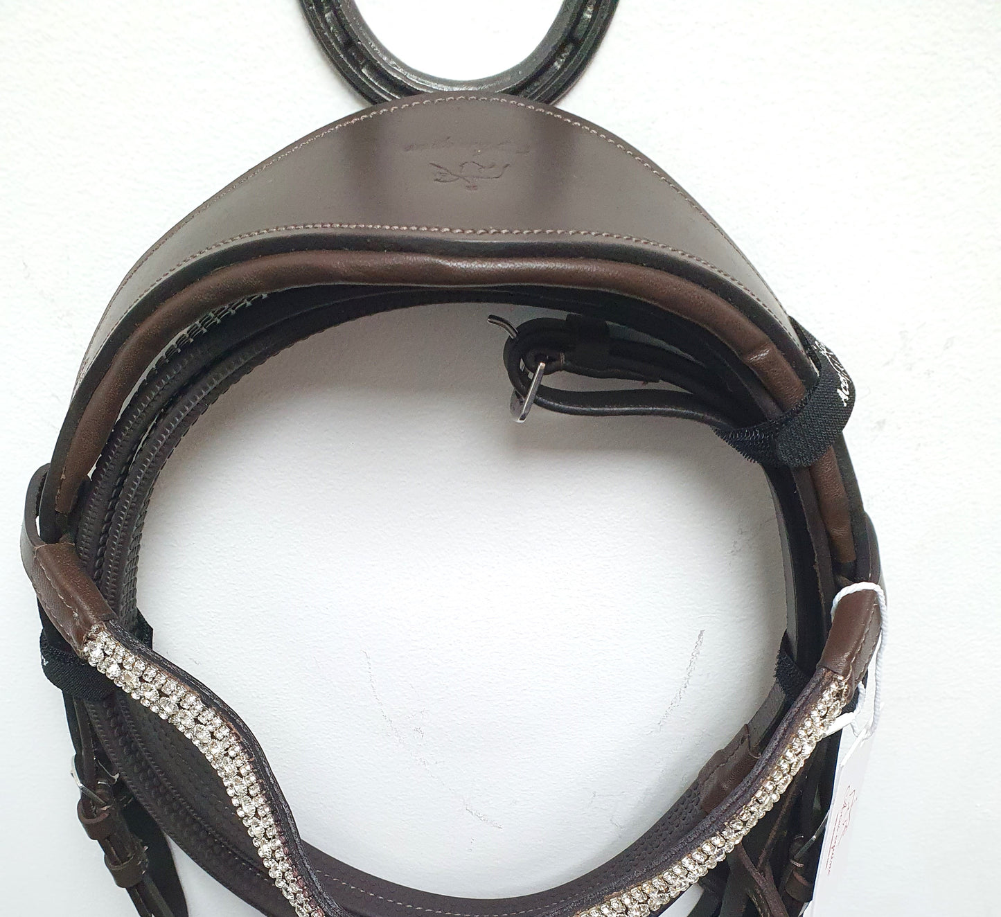 Leather Dressage Bridle Brown with Patent Noseband and Diamante Browband
