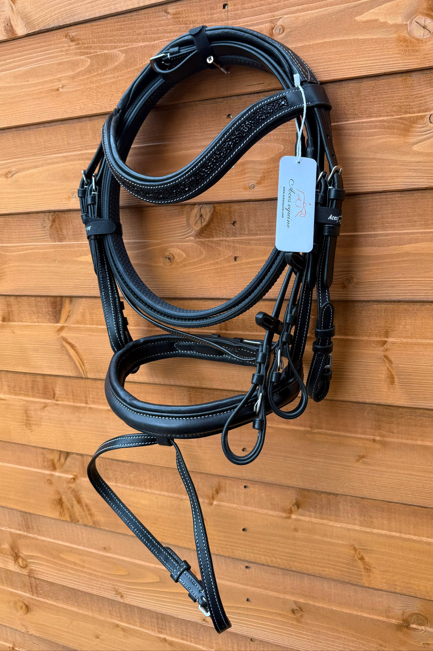 Eco Softy Leather Horse Show Bridle Black with Diamante Browband and Comfort Padding