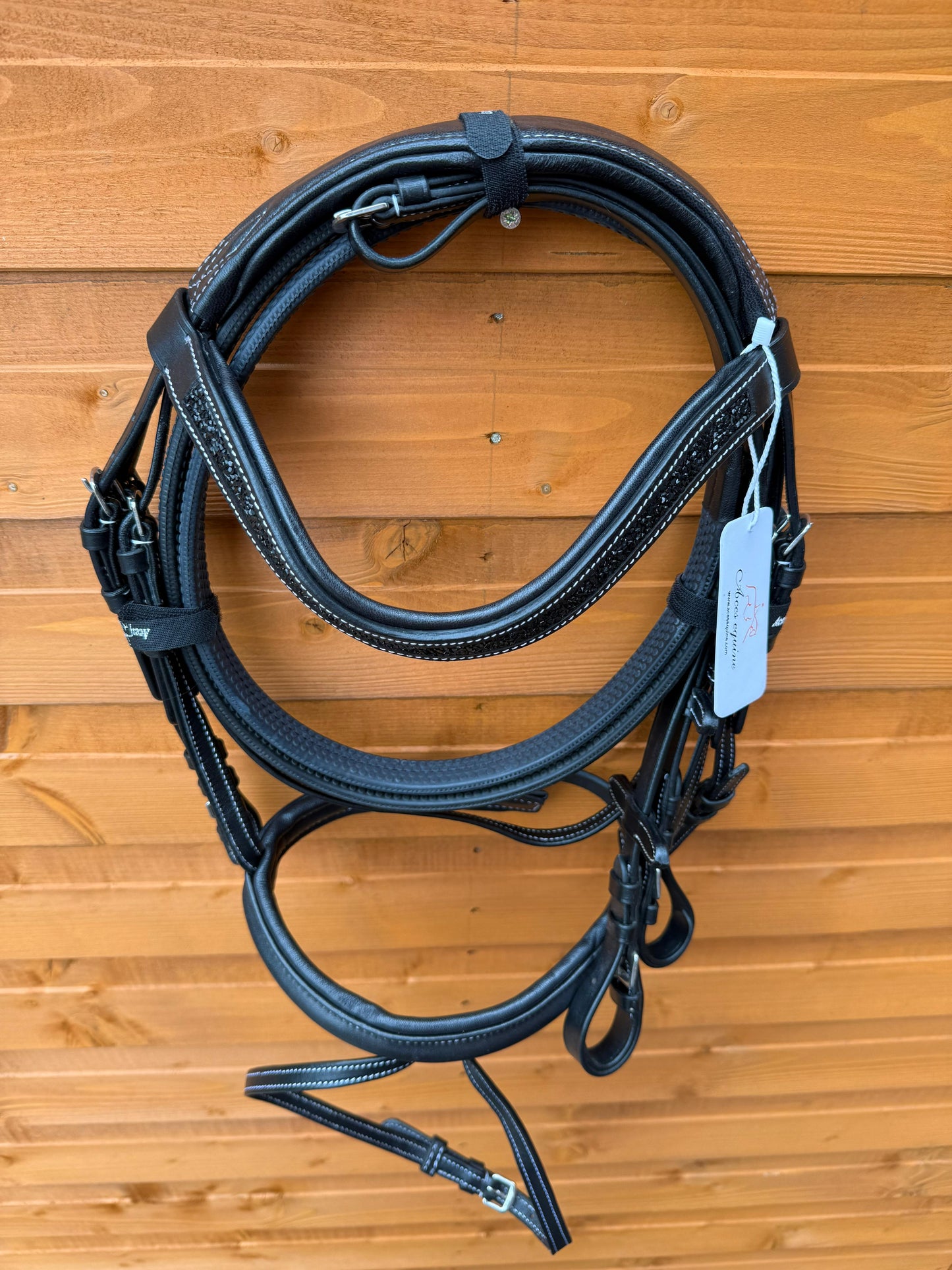 Eco Softy Leather Horse Show Bridle Black with Diamante Browband and Comfort Padding