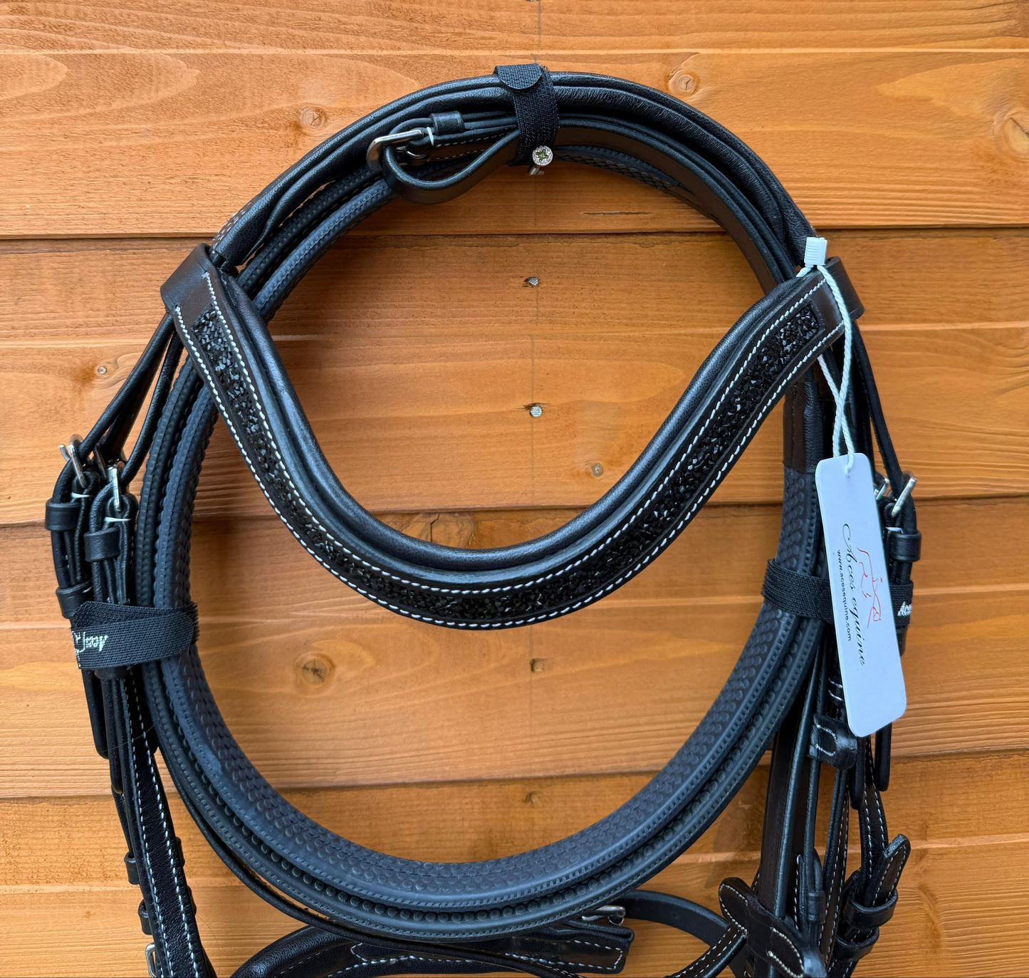 Eco Softy Leather Horse Show Bridle Black with Diamante Browband and Comfort Padding