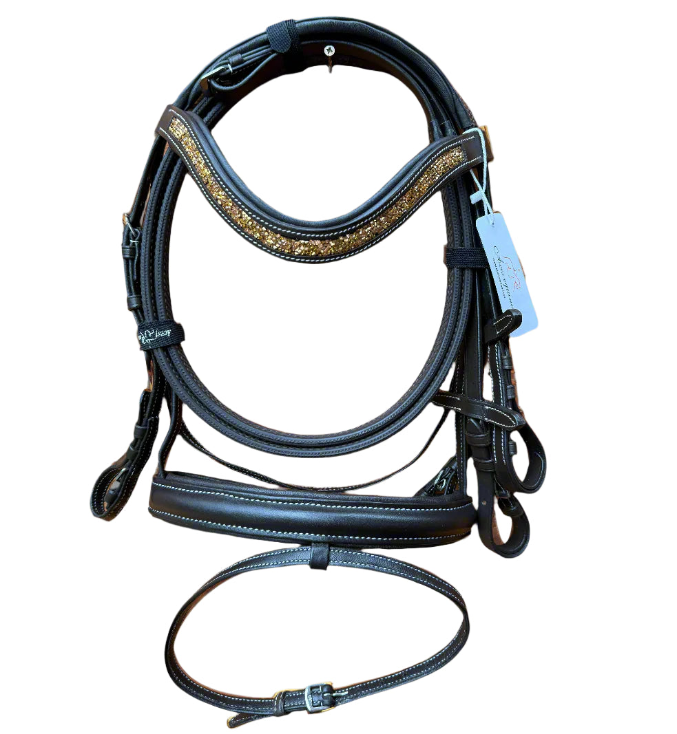 Eco Softy Leather Horse Show Bridle Brown with Diamante Browband and Comfort Padding
