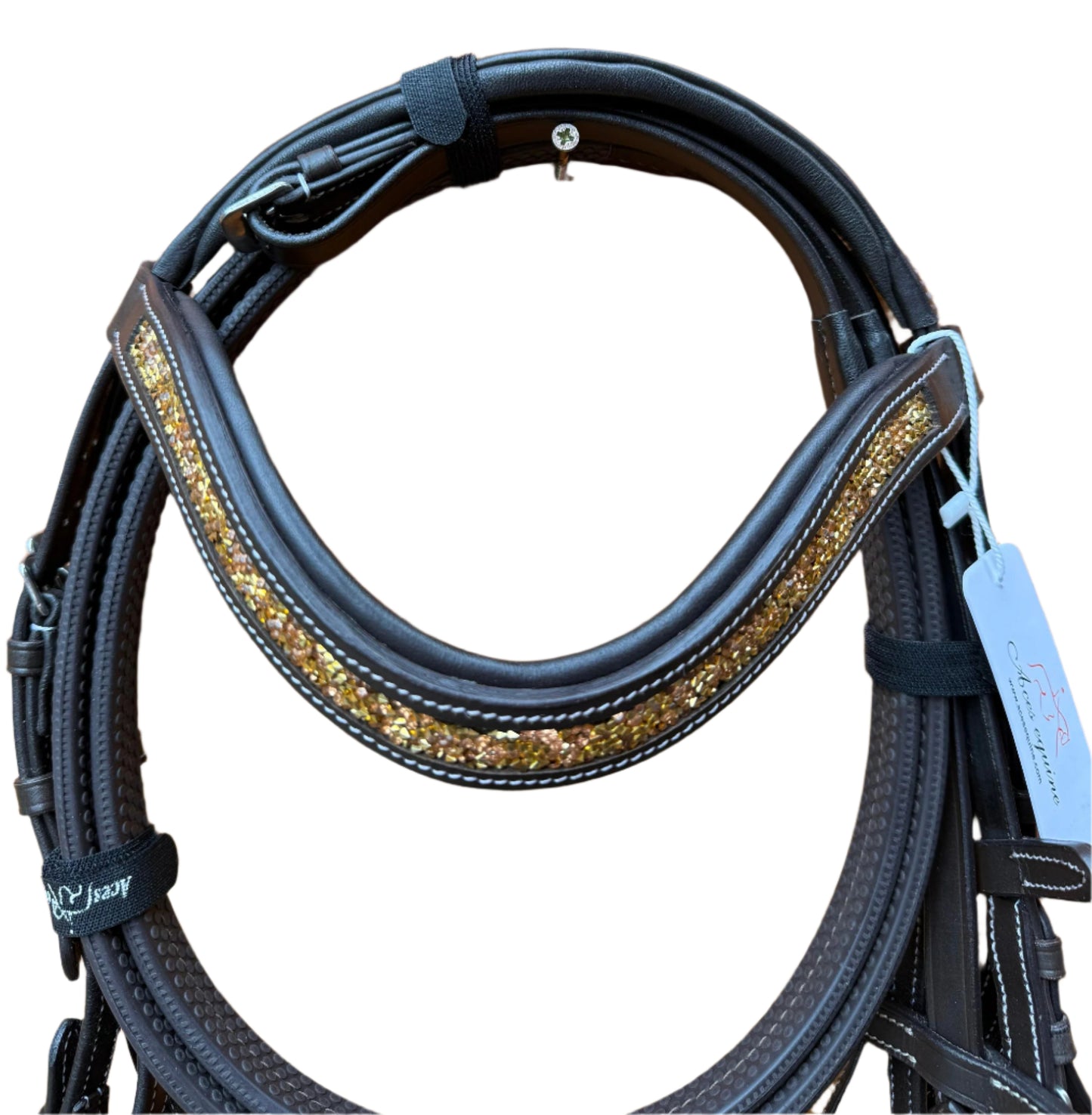 Eco Softy Leather Horse Show Bridle Brown with Diamante Browband and Comfort Padding