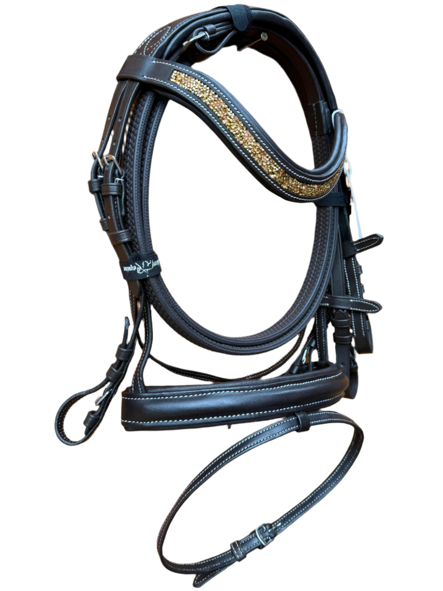 Eco Softy Leather Horse Show Bridle Brown with Diamante Browband and Comfort Padding