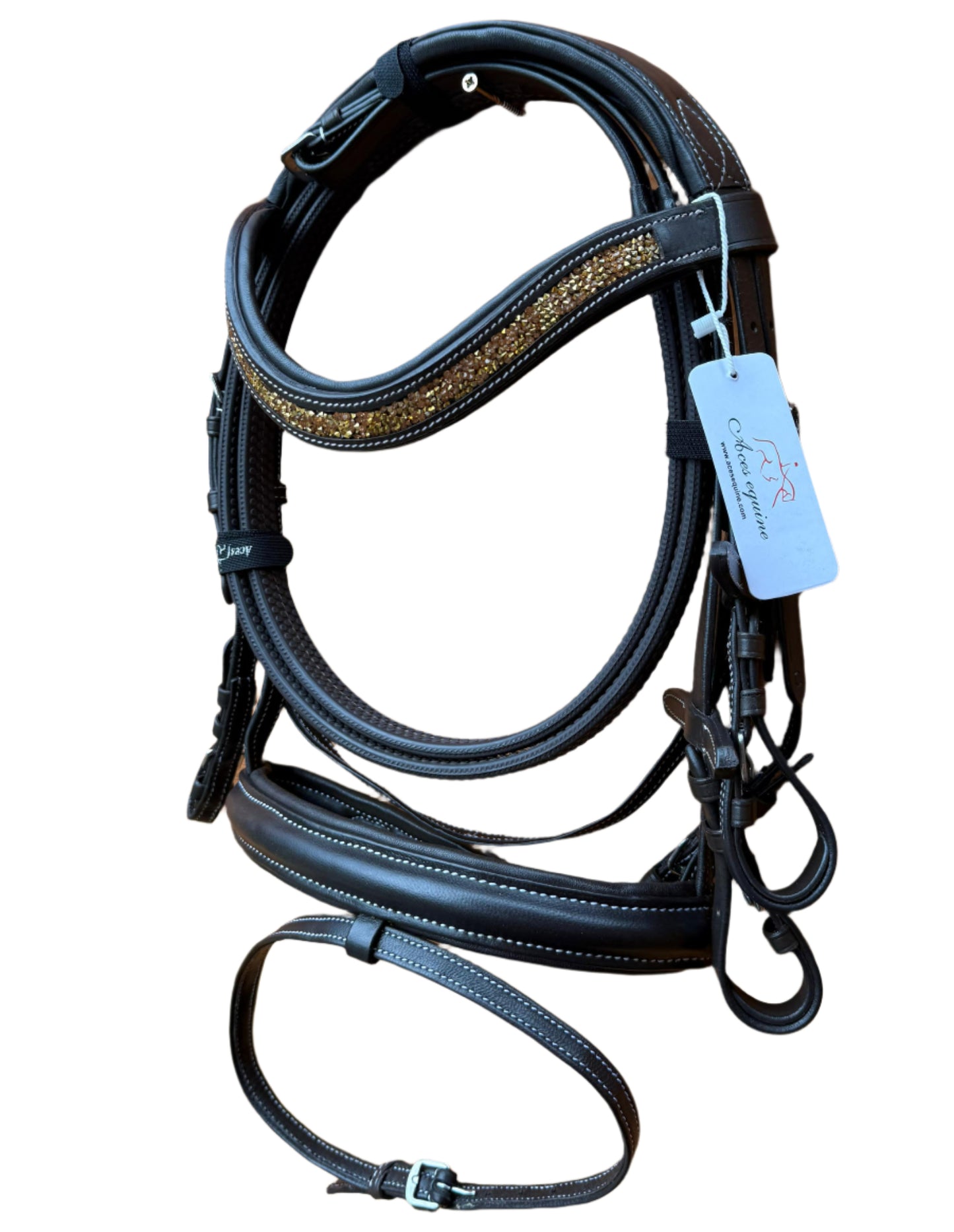 Eco Softy Leather Horse Show Bridle Brown with Diamante Browband and Comfort Padding