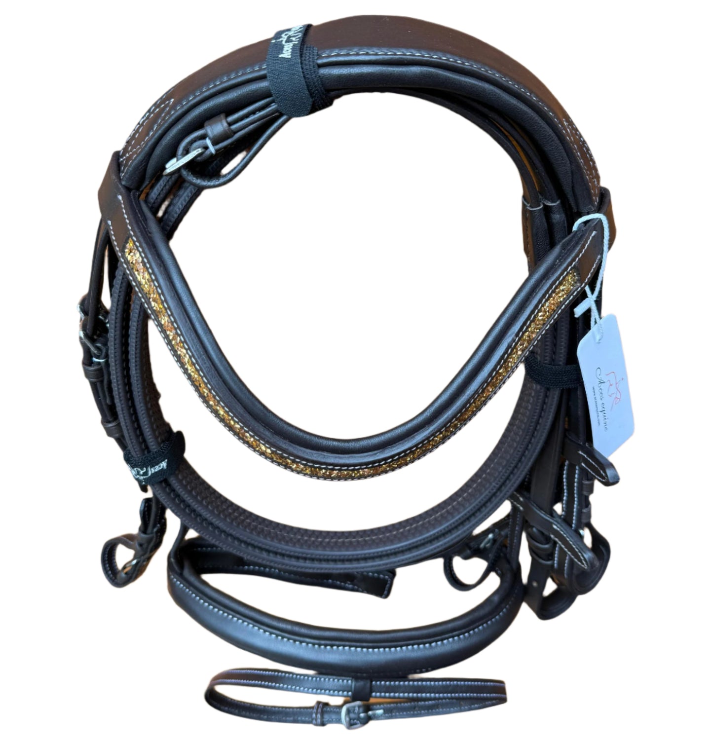 Eco Softy Leather Horse Show Bridle Brown with Diamante Browband and Comfort Padding