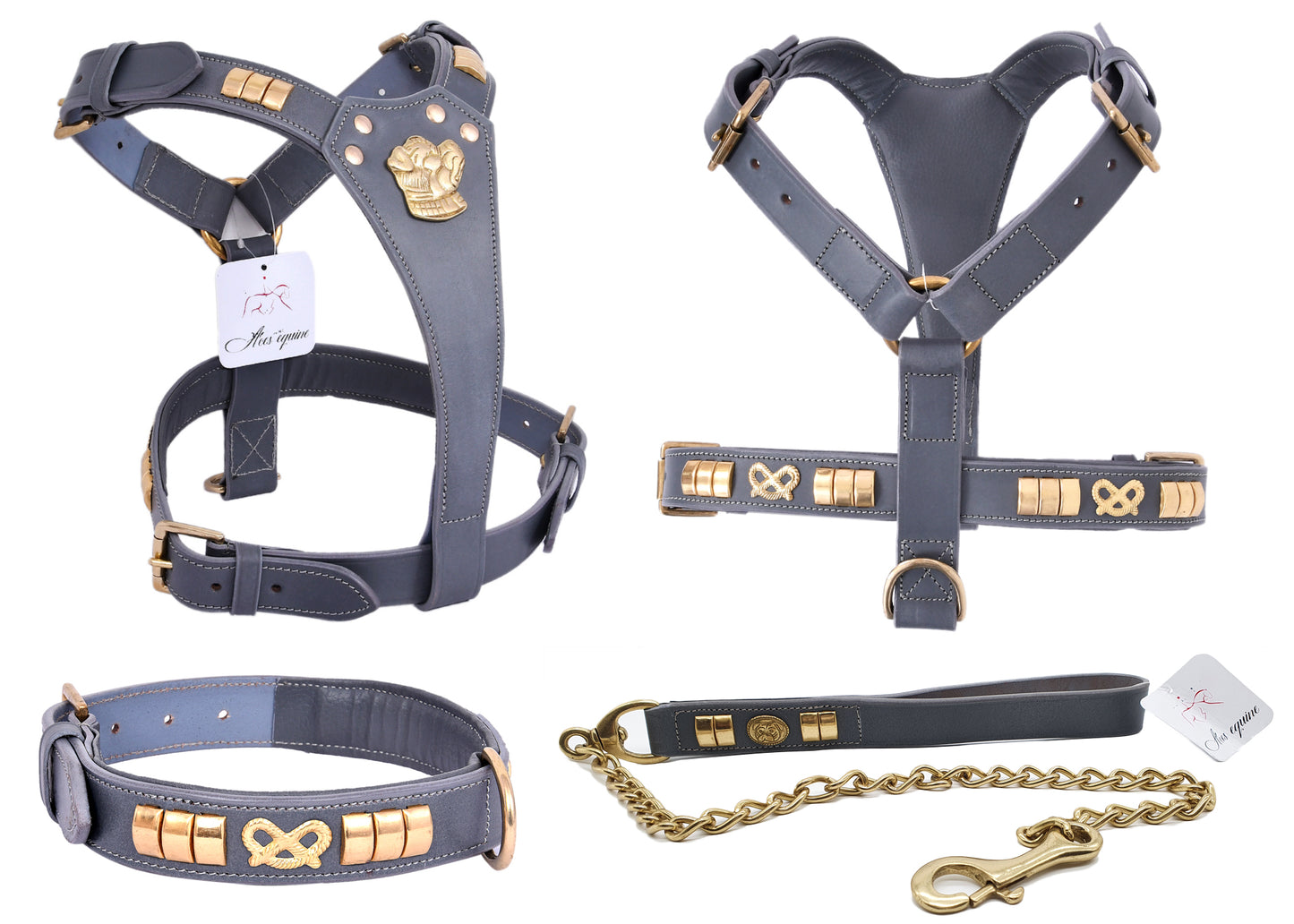 Handcrafted_Grey_Leather_Staffy_Dog_Harness_Collar_And_Chain_Lead_Set_Luxury_Comfort_Fit_with_Brass_Knot