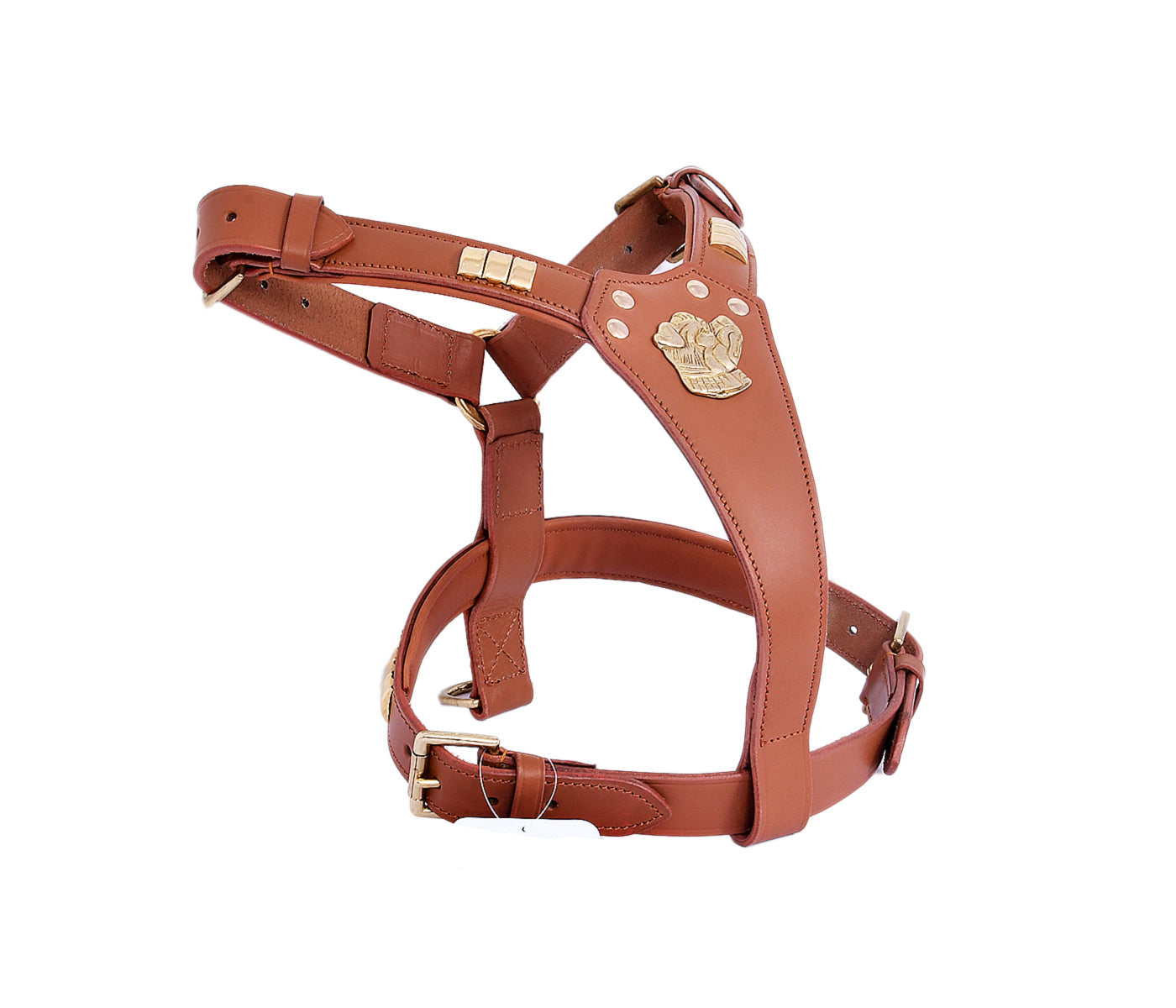 Handcrafted Tan Leather Staffy Dog Harness Collar And Chain Lead Set Luxury Comfort Fit with Brass Knot