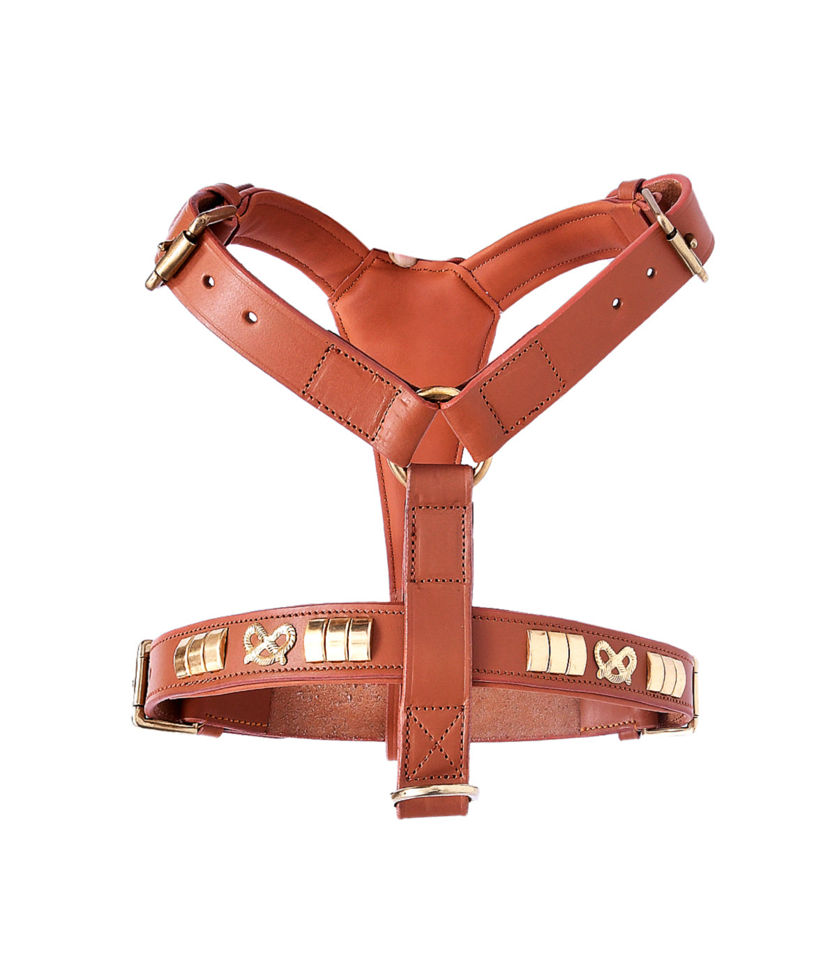 Handcrafted Tan Leather Staffy Dog Harness Collar And Chain Lead Set Luxury Comfort Fit with Brass Knot