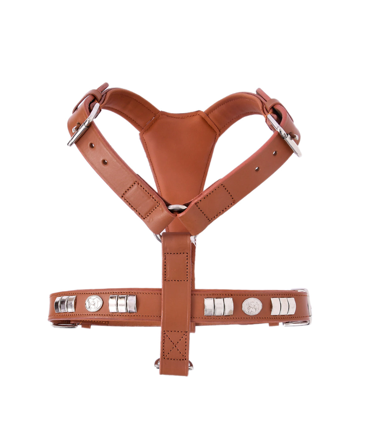Handcrafted Tan Leather Staffy Dog Harness Collar And Chain Lead Set Luxury Comfort Fit with Chrome Dog Face