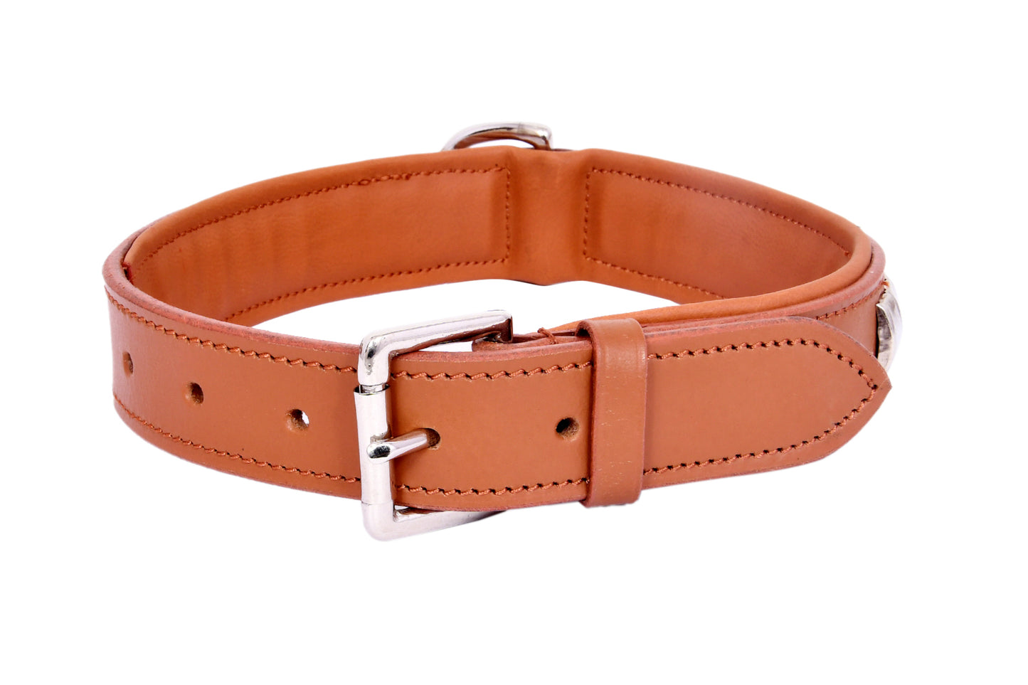 Handcrafted Tan Leather Staffy Dog Harness Collar And Chain Lead Set Luxury Comfort Fit with Chrome Dog Face