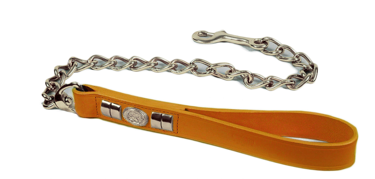 Handcrafted Tan Leather Staffy Dog Harness Collar And Chain Lead Set Luxury Comfort Fit with Chrome Dog Face