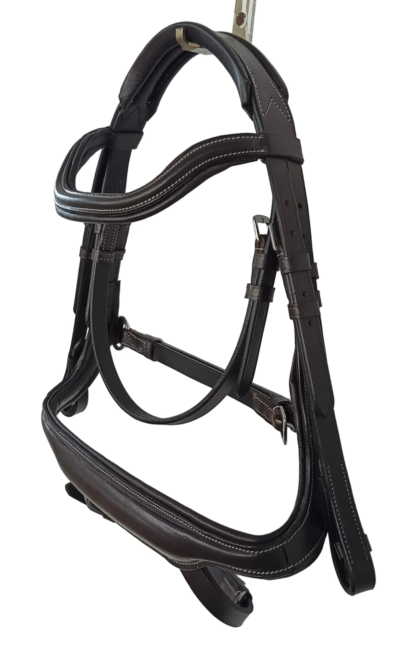 Leather Anatomical Snaffle Bridle Padded Headpiece and Noseband With Reins Brown