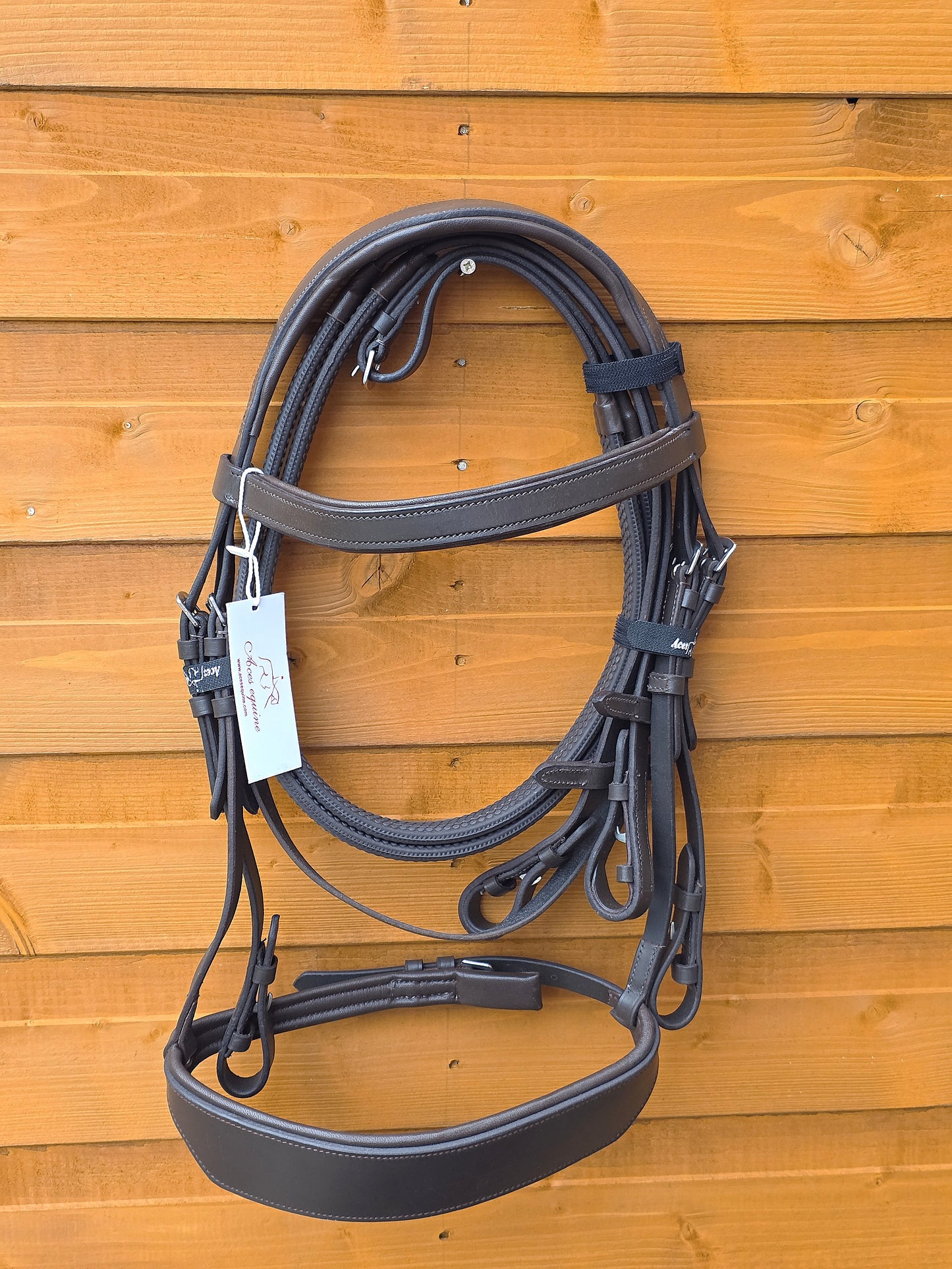 Leather Hunter Bridle Padded 2"Noseband 1" Browband with Rubber reins Show Quality Brown
