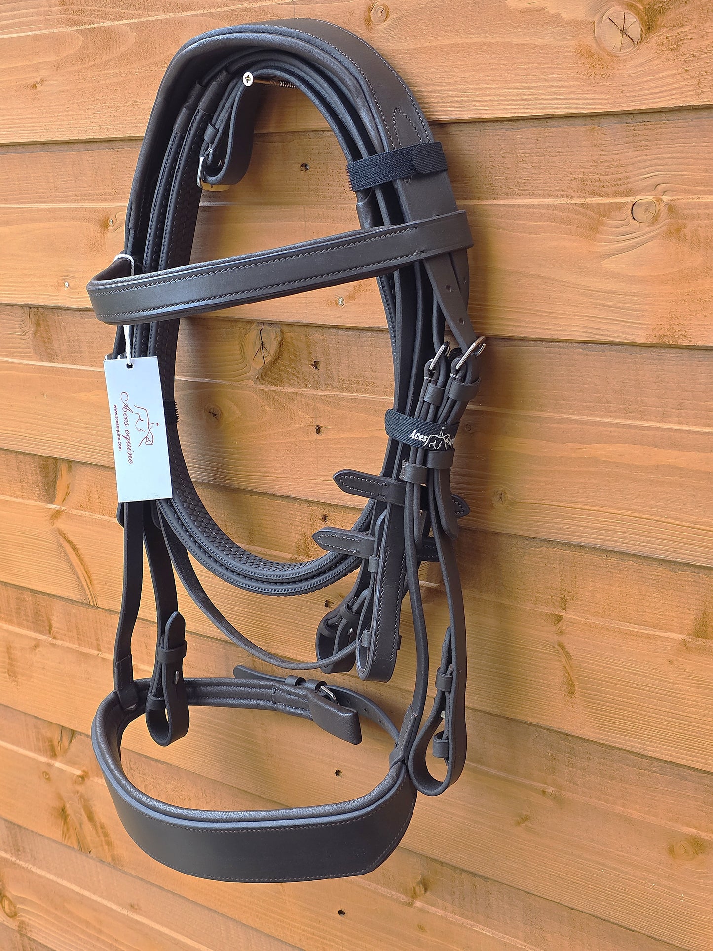 Leather Hunter Bridle Padded 2"Noseband 1" Browband with Rubber reins Show Quality Brown