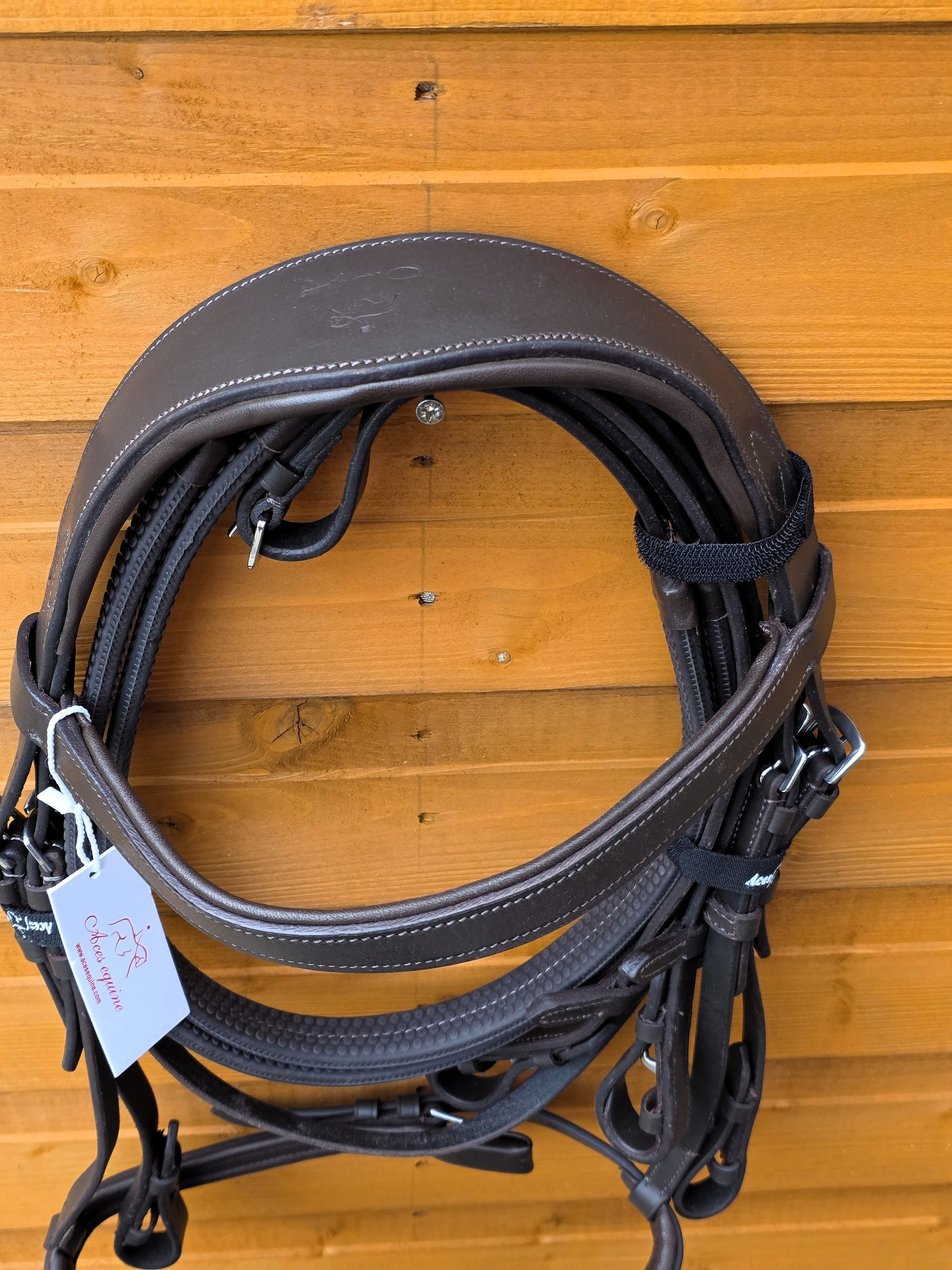 Leather Hunter Bridle Padded 2"Noseband 1" Browband with Rubber reins Show Quality Brown