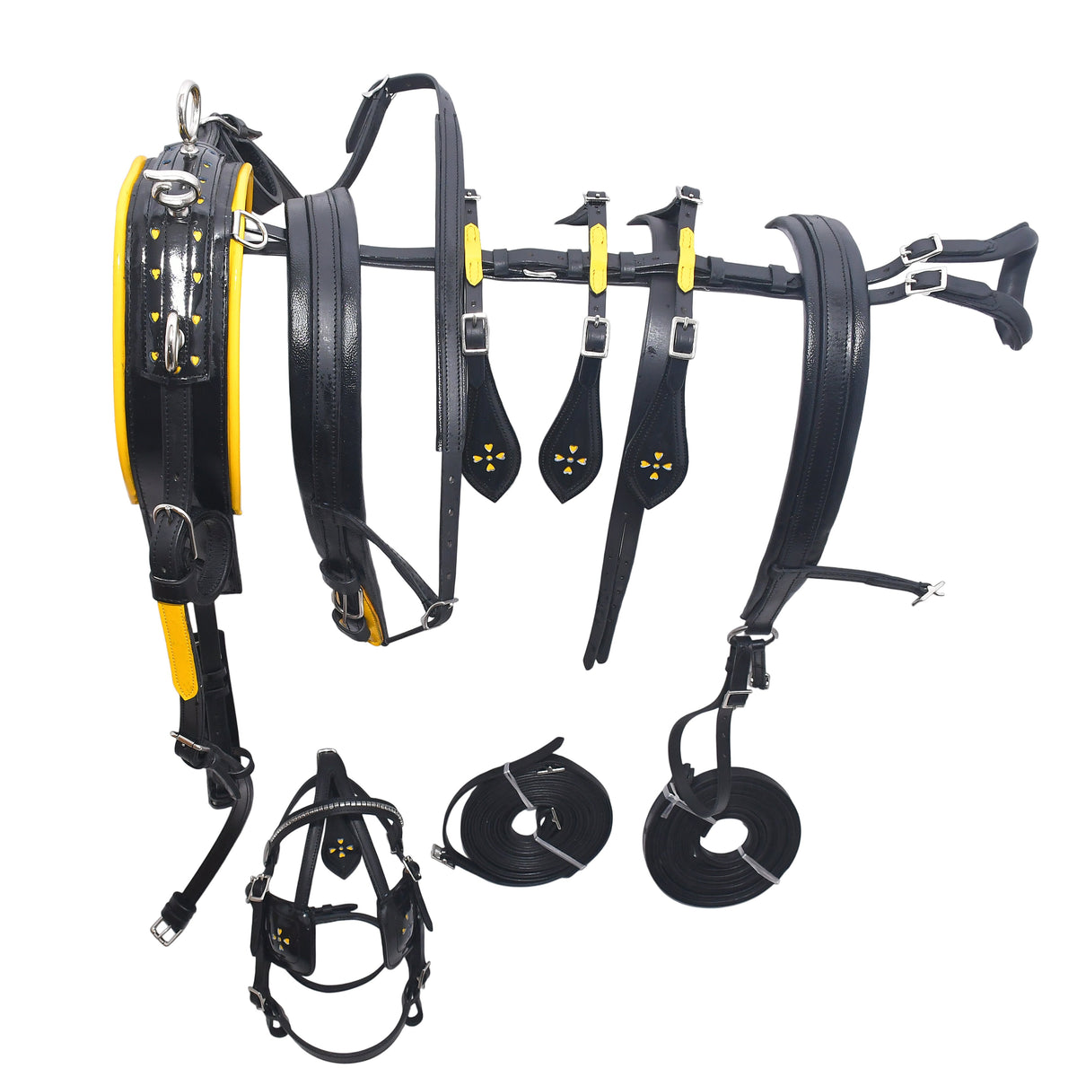 Leather Miniature Driving Harness Complete Set Black Yellow