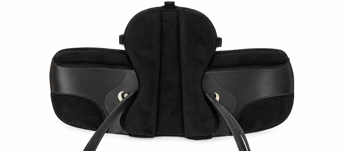 Leather Pony Suede Saddle Riding Pad with Girth Black 12 and 14 Inch