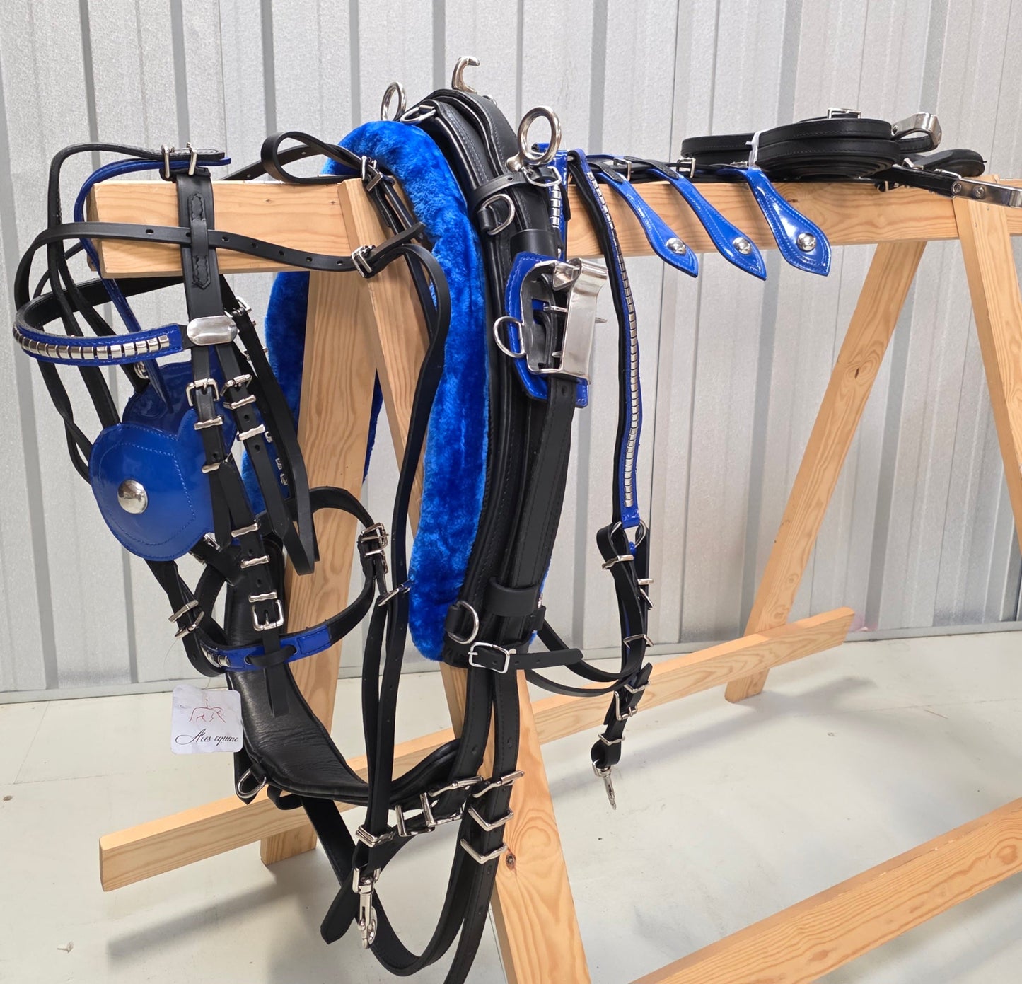 Leather Quick Hitch Harness Black Blue Aces Equine
