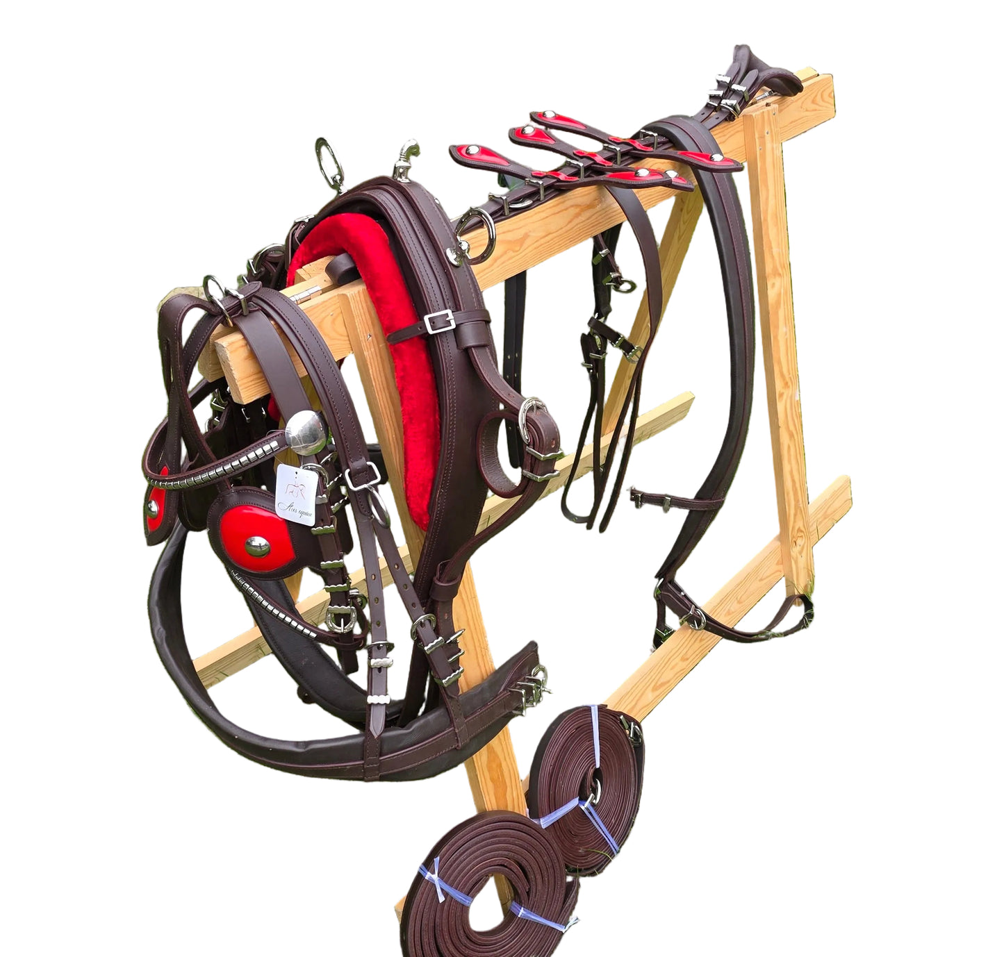 Leather Tiedown Driving Cart Harness Brown And Red