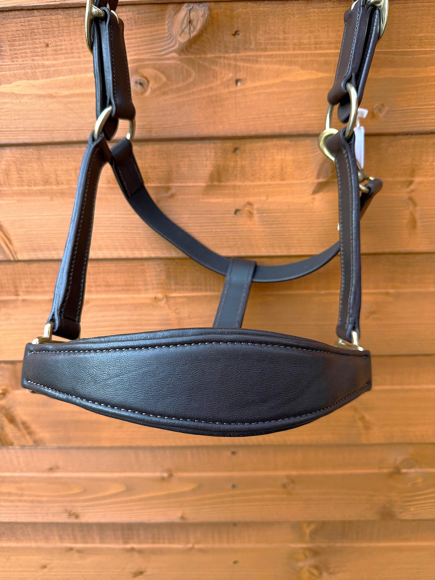 Luxury Handcrafted Leather Horse Halter Headcollar Anatomical Design with Solid Brass Accents And Soft Padding Brown Color 1