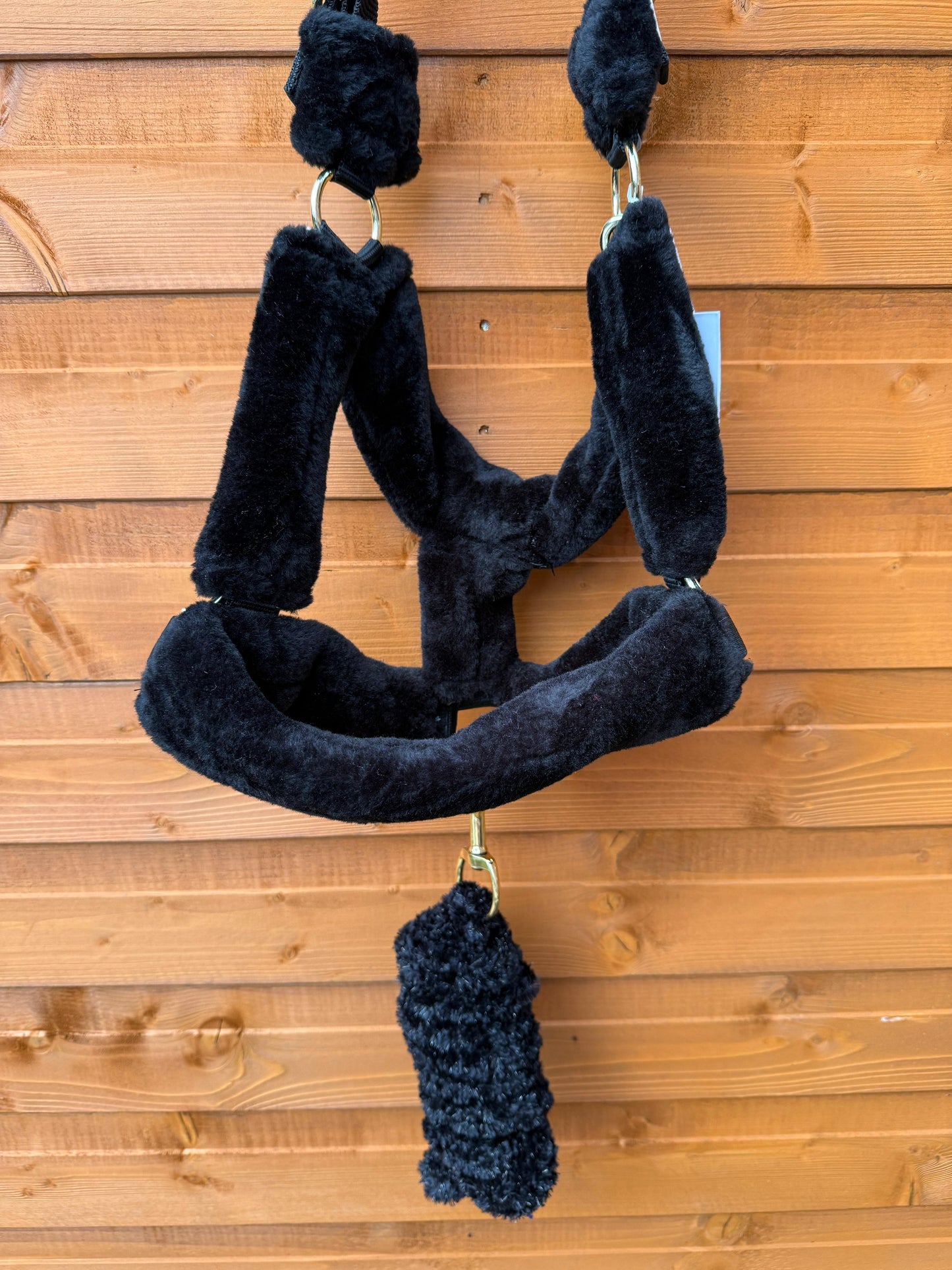 Mink Nylon Horse Halter Headcollar with Free Rope Lead Comfort Fit With Mink Padding Black
