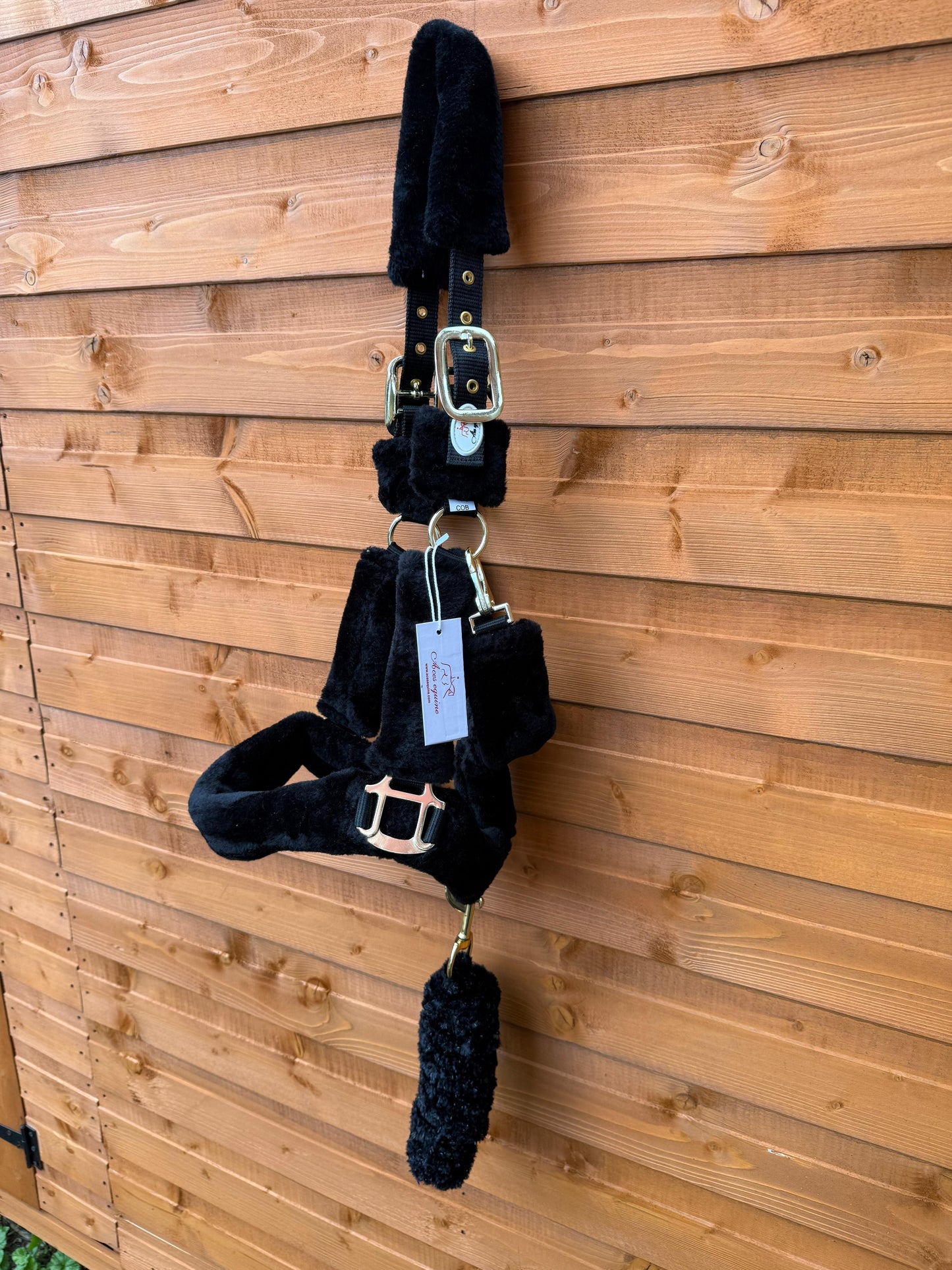Mink Nylon Horse Halter Headcollar with Free Rope Lead Comfort Fit With Mink Padding Black