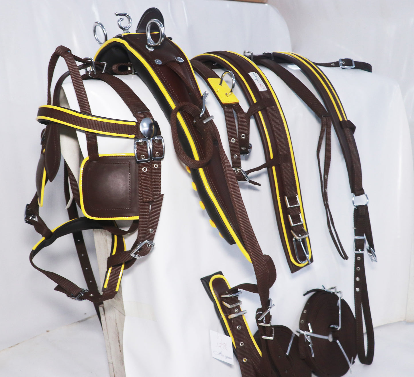 Nylon Driving Harness set Brown and Yellow size Full Cob Pony Shetland Mini Shetland and Miniature