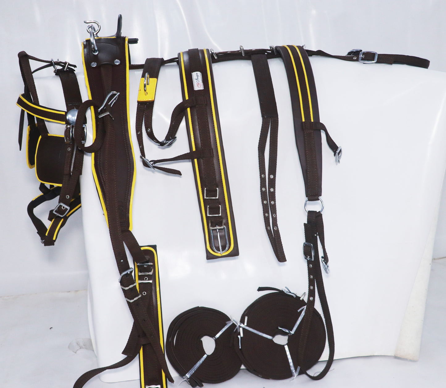 Nylon Driving Harness set Brown and Yellow size Full Cob Pony Shetland Mini Shetland and Miniature