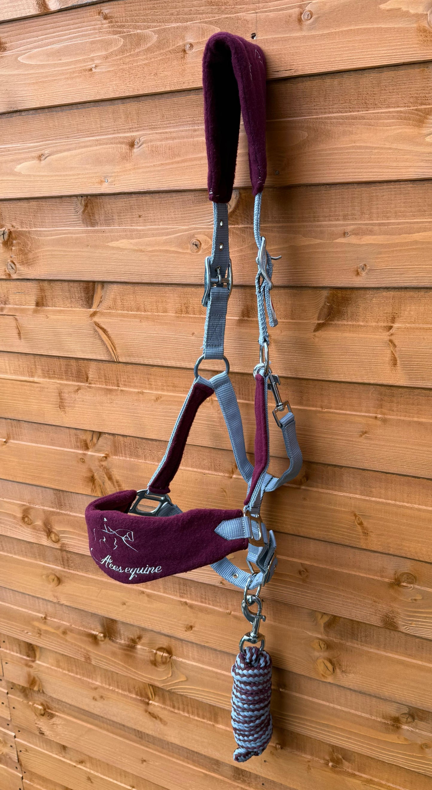 Nylon Horse Halter Adjustable with reins marron ang grey