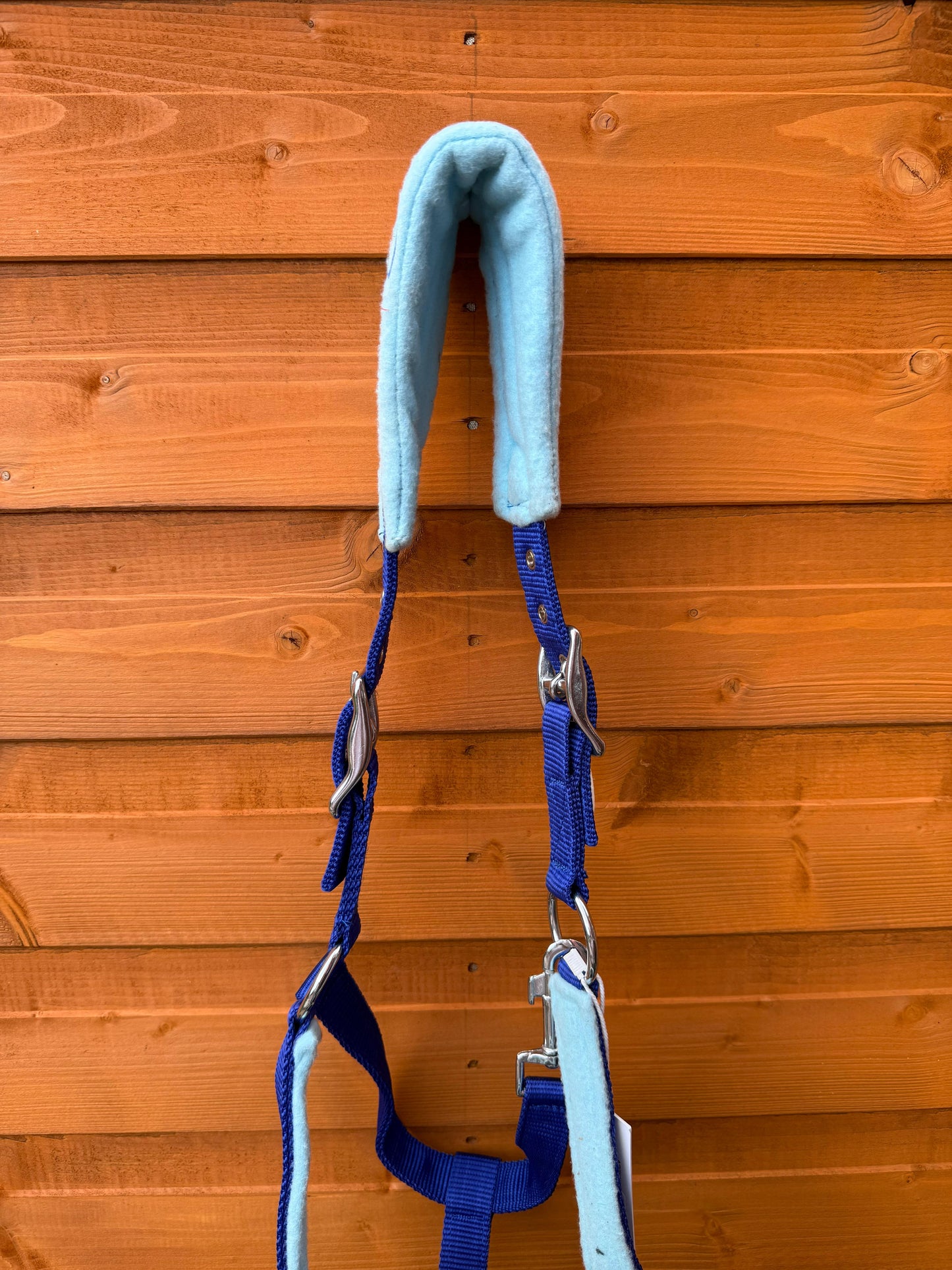 Nylon Horse Halter Headcollar With Free Rope Lead Anti Pilling Fleece Light And Dark Blue
