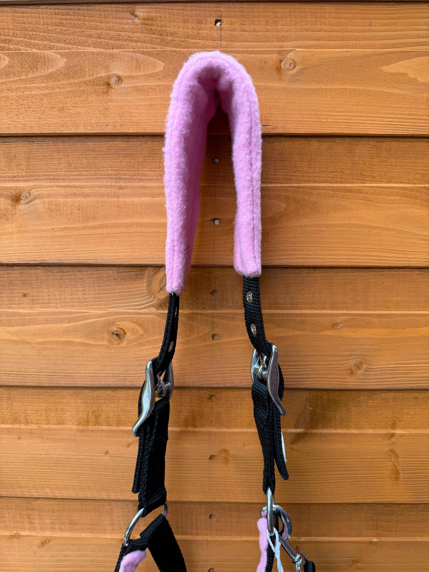Nylon Horse Halter Headcollar With Free Rope Lead Anti Pilling Fleece Pink and Black
