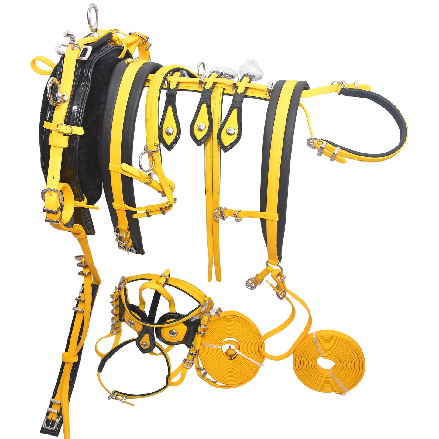 PVC Breeching Harness Yellow and Black Colour size Full Cob Pony Small Pony Shetland