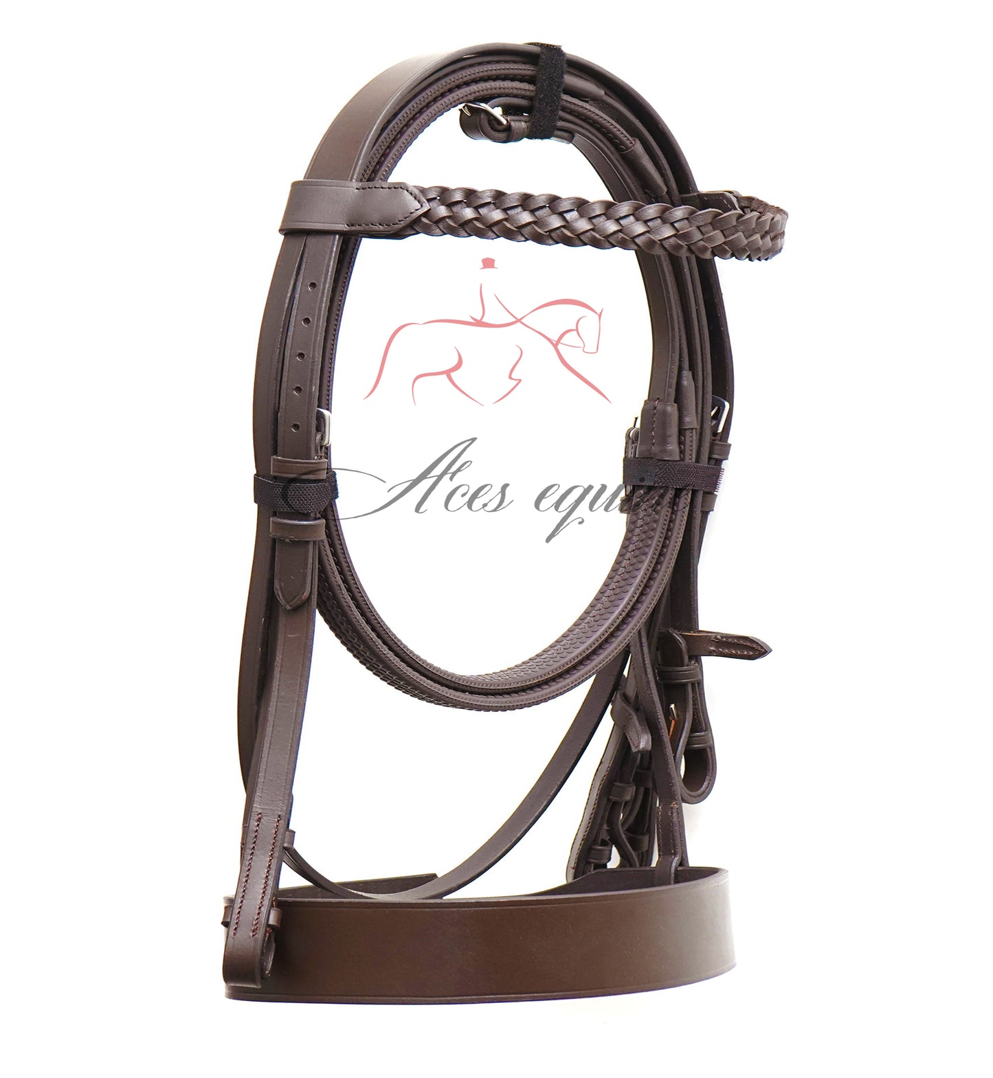 Leather Horse Hunter Bridle 2 inch Noseband and 1 inch Plated Browband Brown