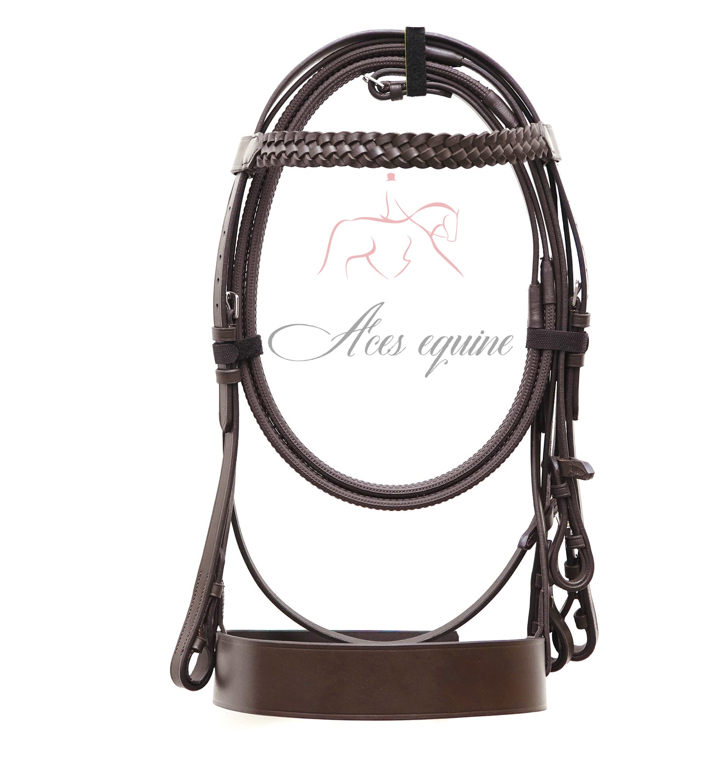 Leather Horse Hunter Bridle 2 inch Noseband and 1 inch Plated Browband Brown