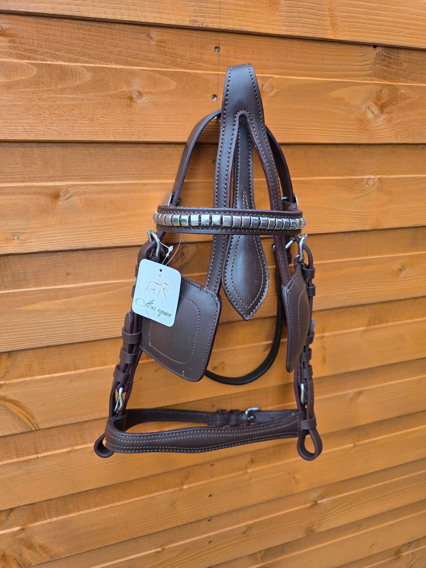 Premium Brown Leather Horse Driving Harness Bridle With Silver Fittings and Havana Style