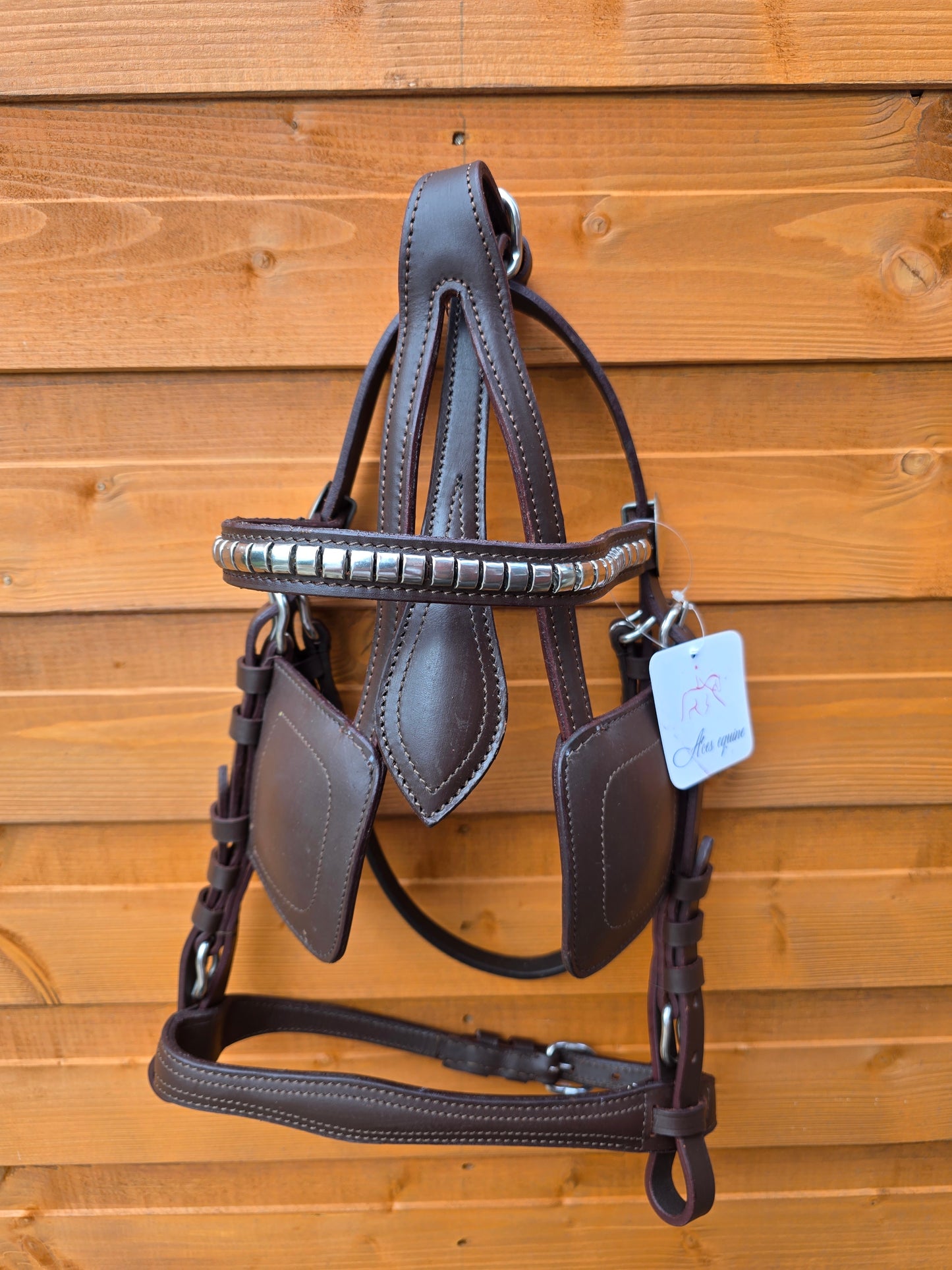 Premium Brown Leather Horse Driving Harness Bridle With Silver Fittings and Havana Style