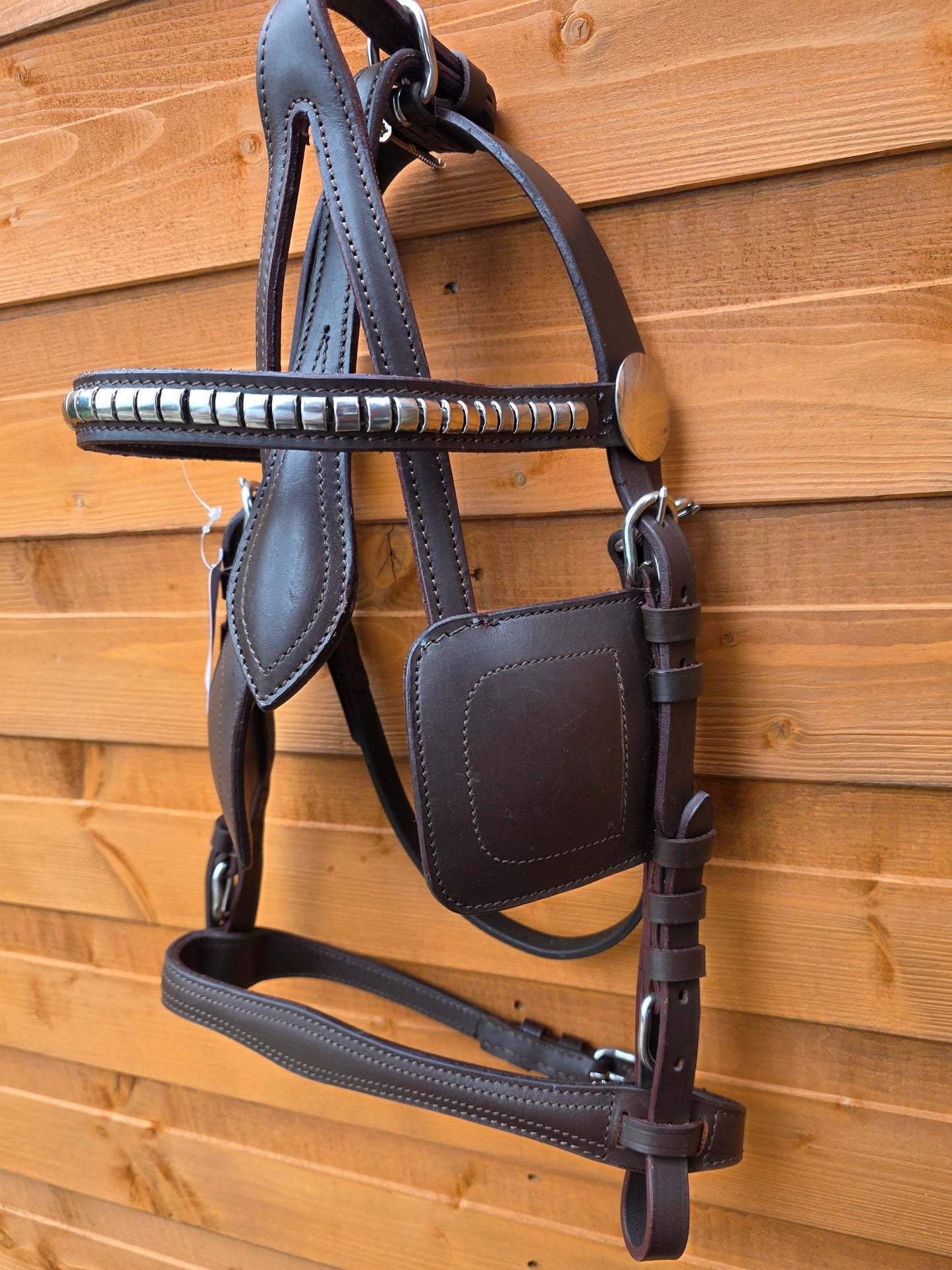 Premium Brown Leather Horse Driving Harness Bridle With Silver Fittings and Havana Style