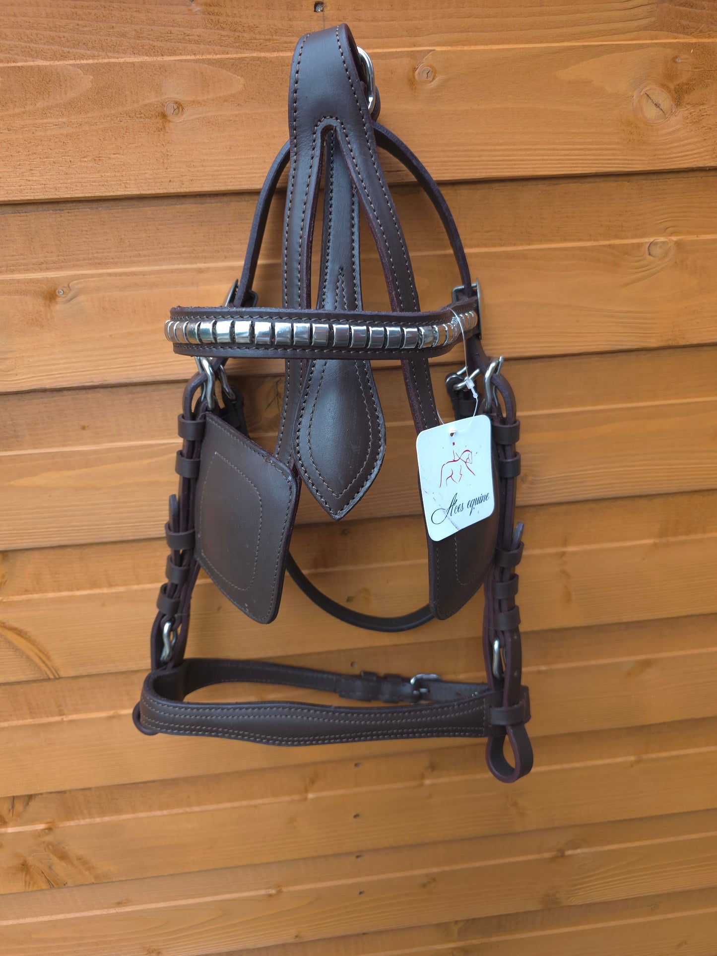 Premium Brown Leather Horse Driving Harness Bridle With Silver Fittings and Havana Style