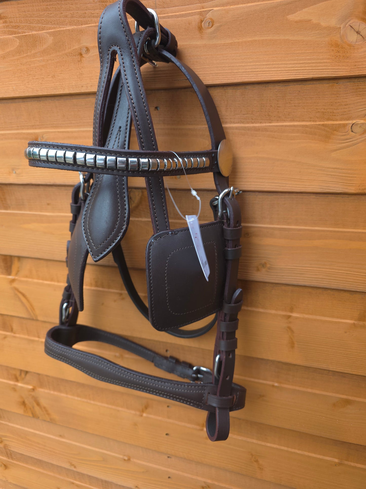 Premium Brown Leather Horse Driving Harness Bridle With Silver Fittings and Havana Style