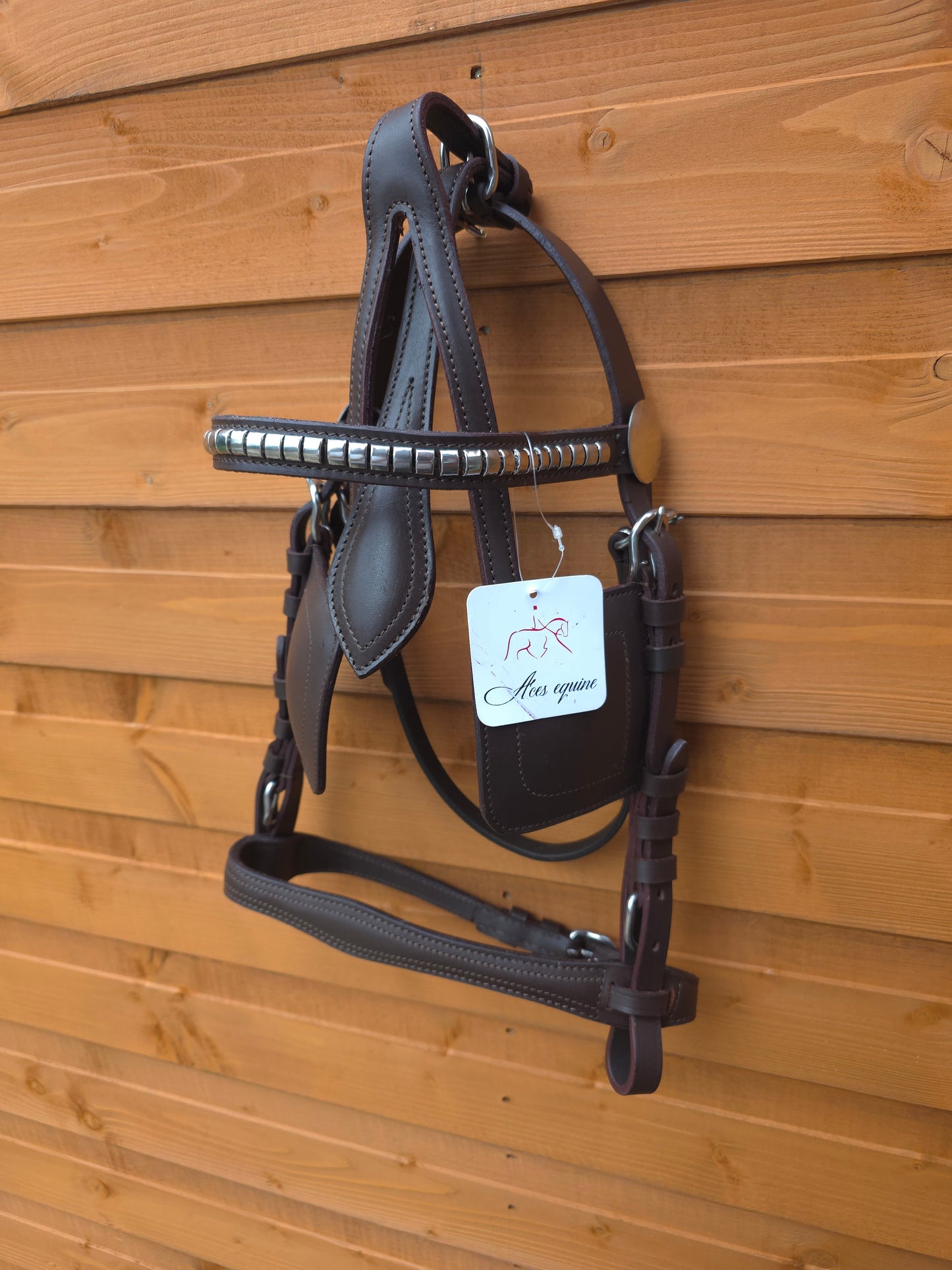 Premium Brown Leather Horse Driving Harness Bridle With Silver Fittings and Havana Style