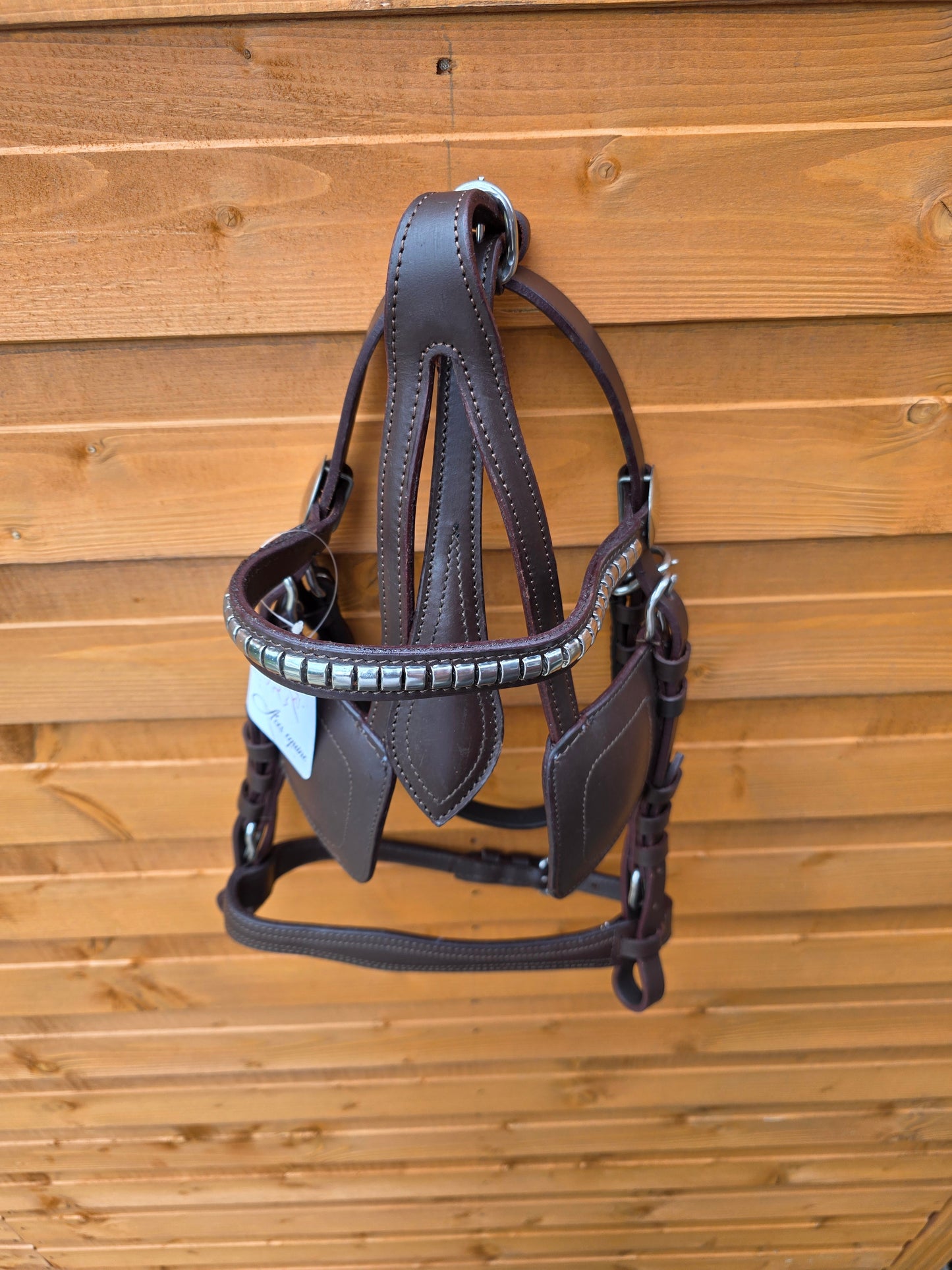 Premium Brown Leather Horse Driving Harness Bridle With Silver Fittings and Havana Style