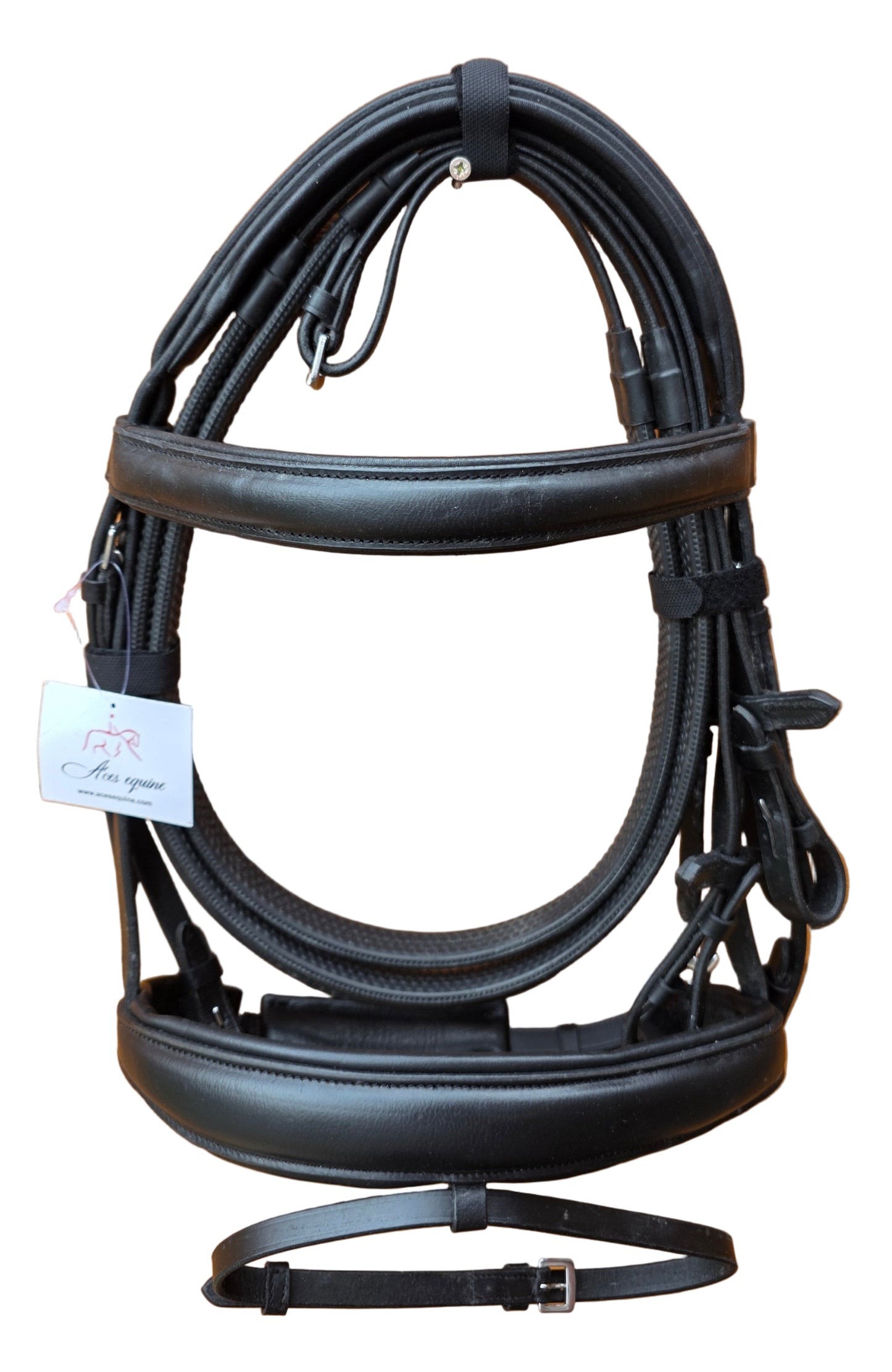 Premium Europa Comfort Padded Bridle Black Color with 1 Inch Browband and 1.5 Inch Noseband