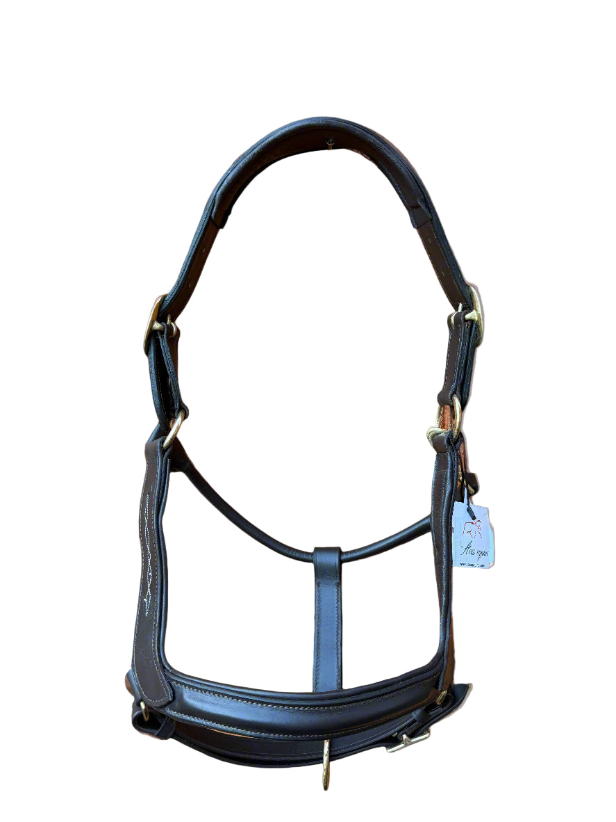 Premium Leather Anatomical Horse Brown Headcollar with Brass Fittings and Padding